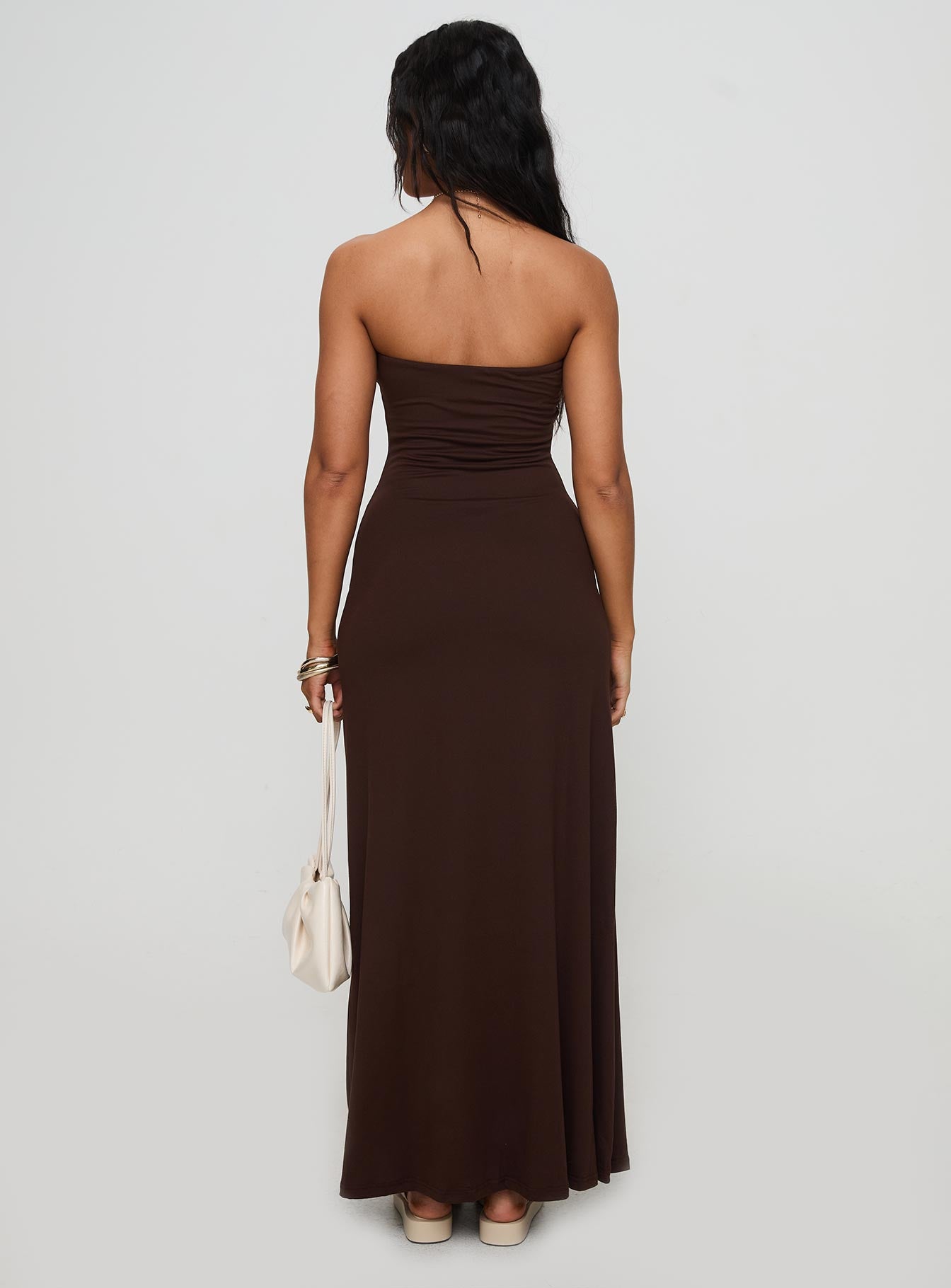 Bellaire Strapless Maxi Dress Brown、mySite、solidvoid