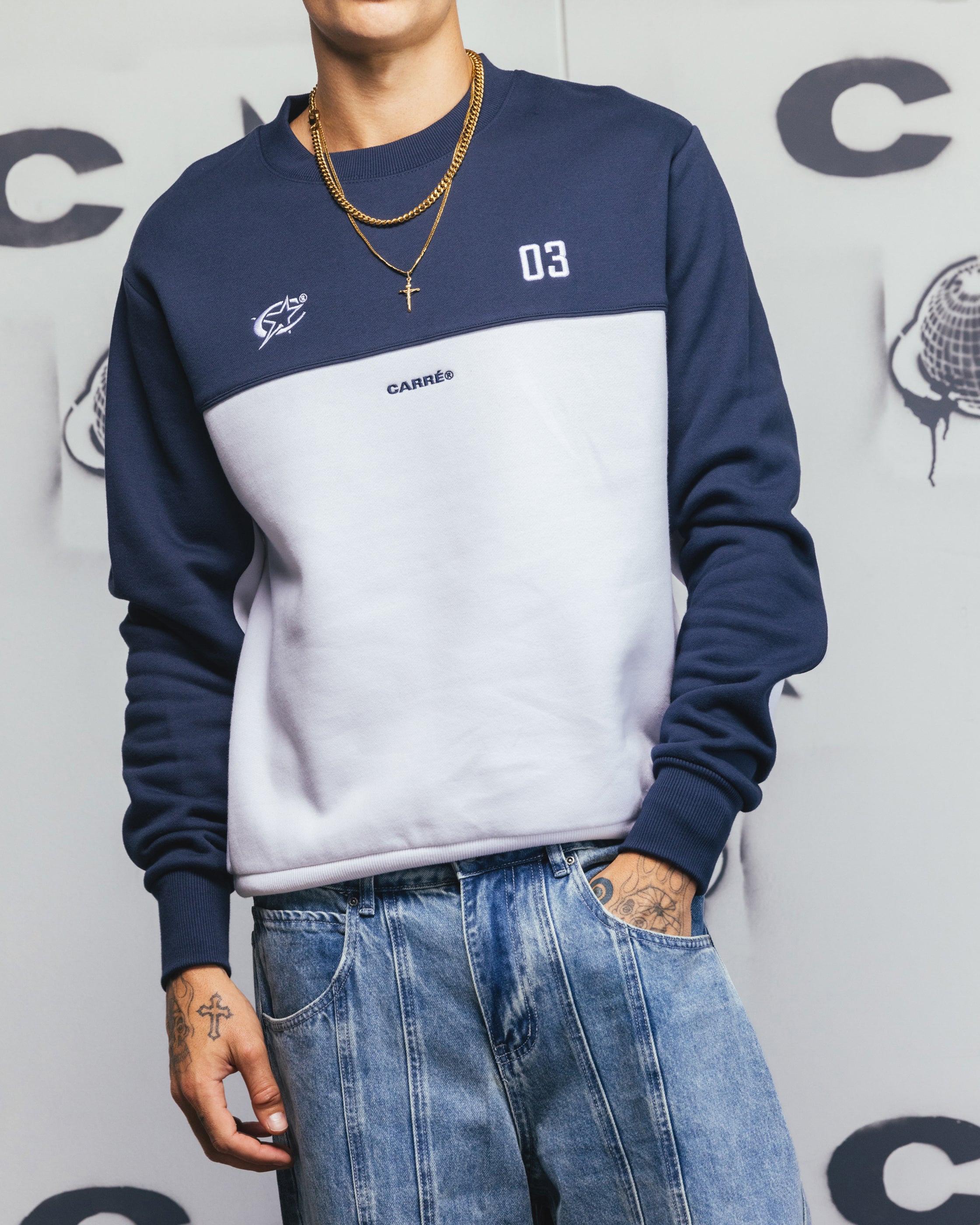 Carre Trainer Oversized Panelled Crewneck Blue/White、mySite、zt4zffjzw