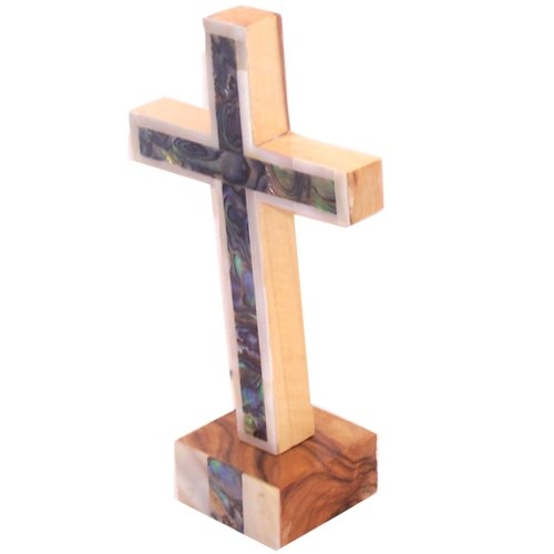  Holy Land Market Cross with Mother of Pearls - Full Cover - Olive Wood with Certificate (5.5 inches)、mySite、elrpsem3k