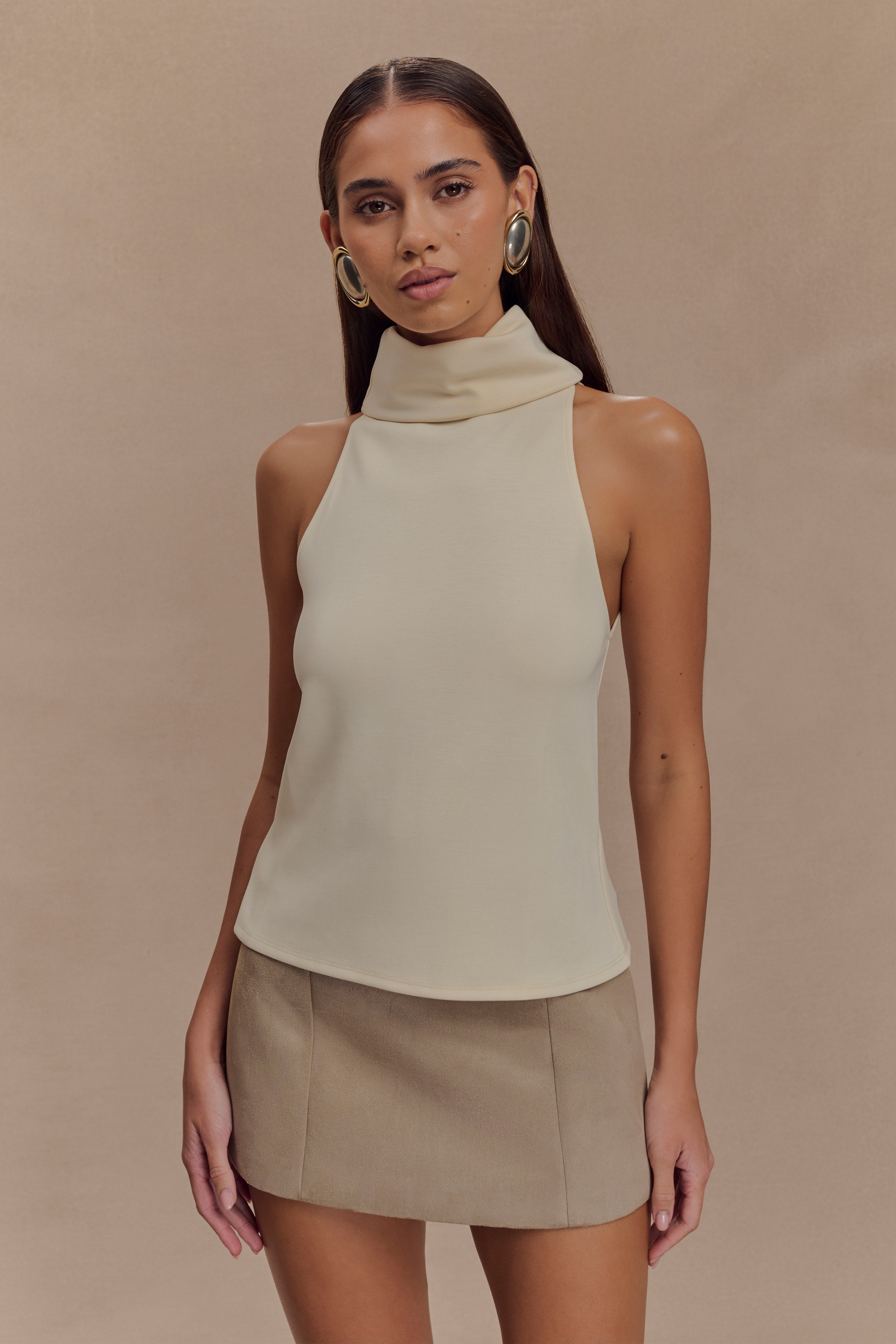Birdie High Neck Sleeveless Top - Ivory、mySite、solidvoid