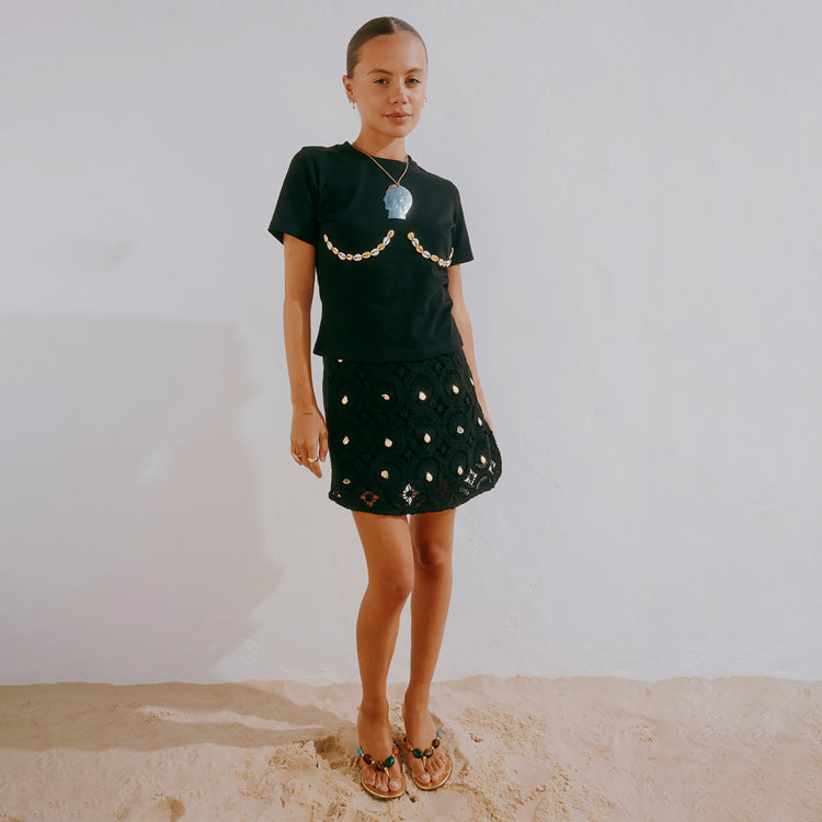 Black Crochet Shell Wrap Skirt、mySite、solidvoid