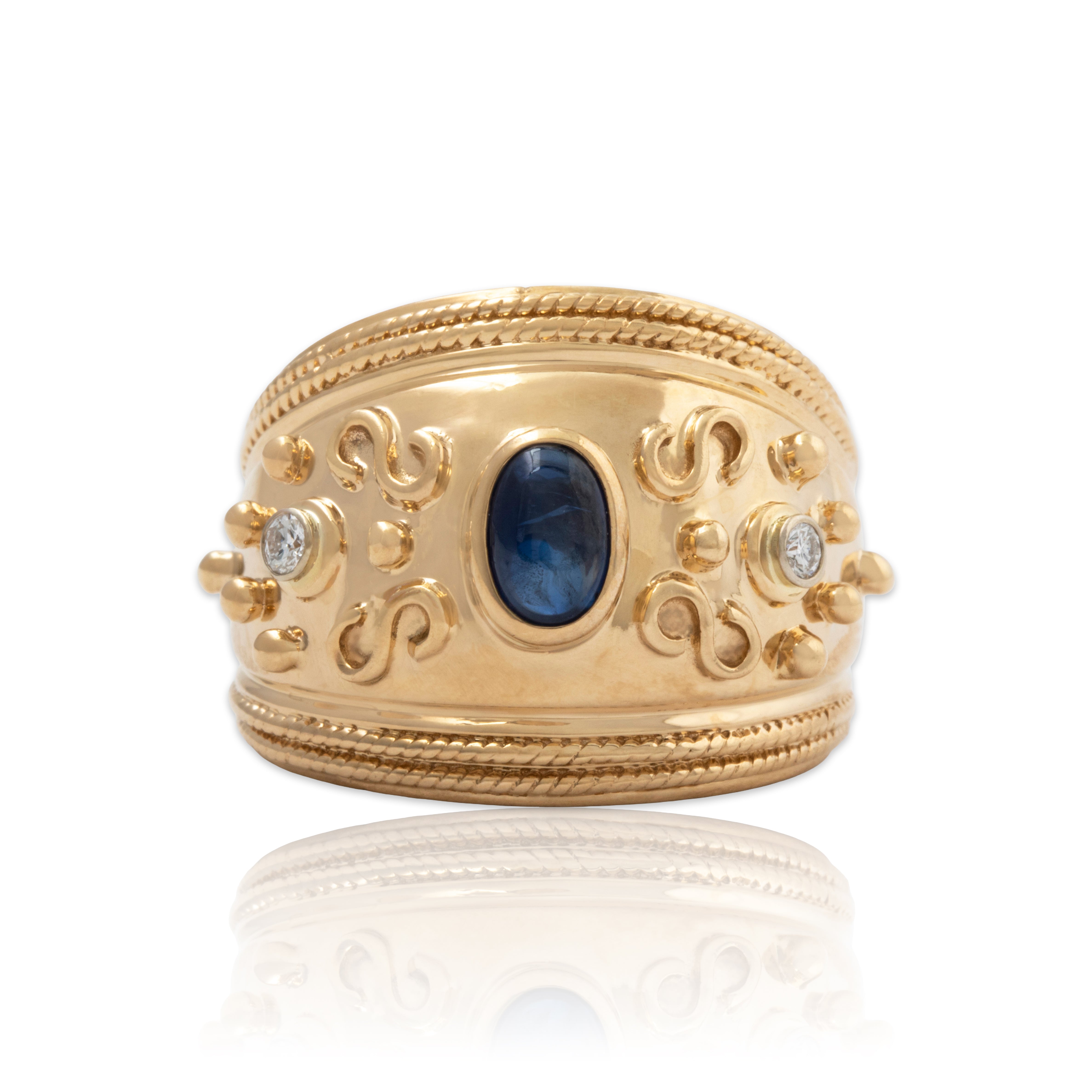 Vintage Heavy 14k Yellow Gold Blue Sapphire Diamond Wide Dome Ring 6.50、mySite、hinf8tx79