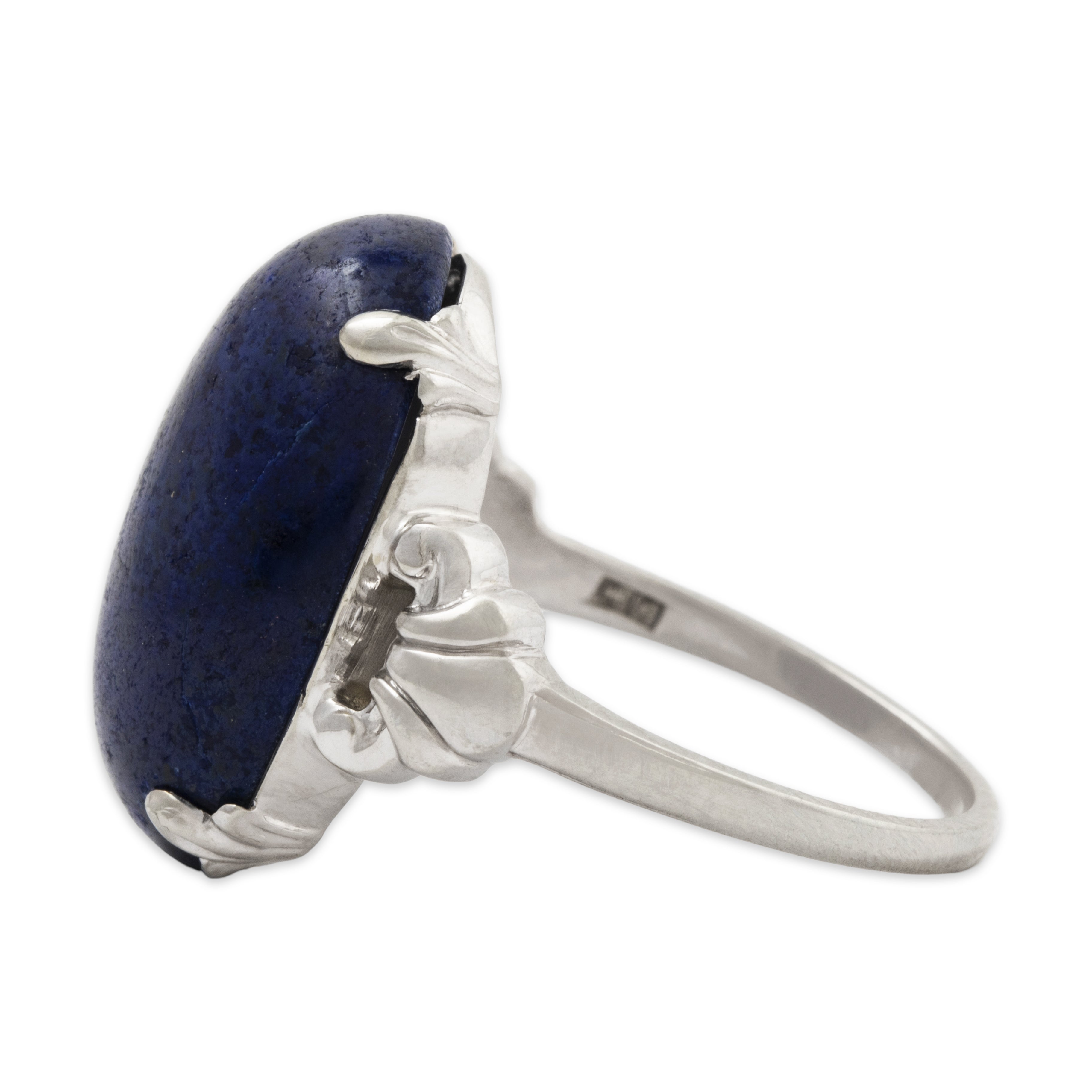 Vintage Large 14k White Gold 12.8ct Lapis Lazuli Cabochon Ring 8.50、mySite、hinf8tx79