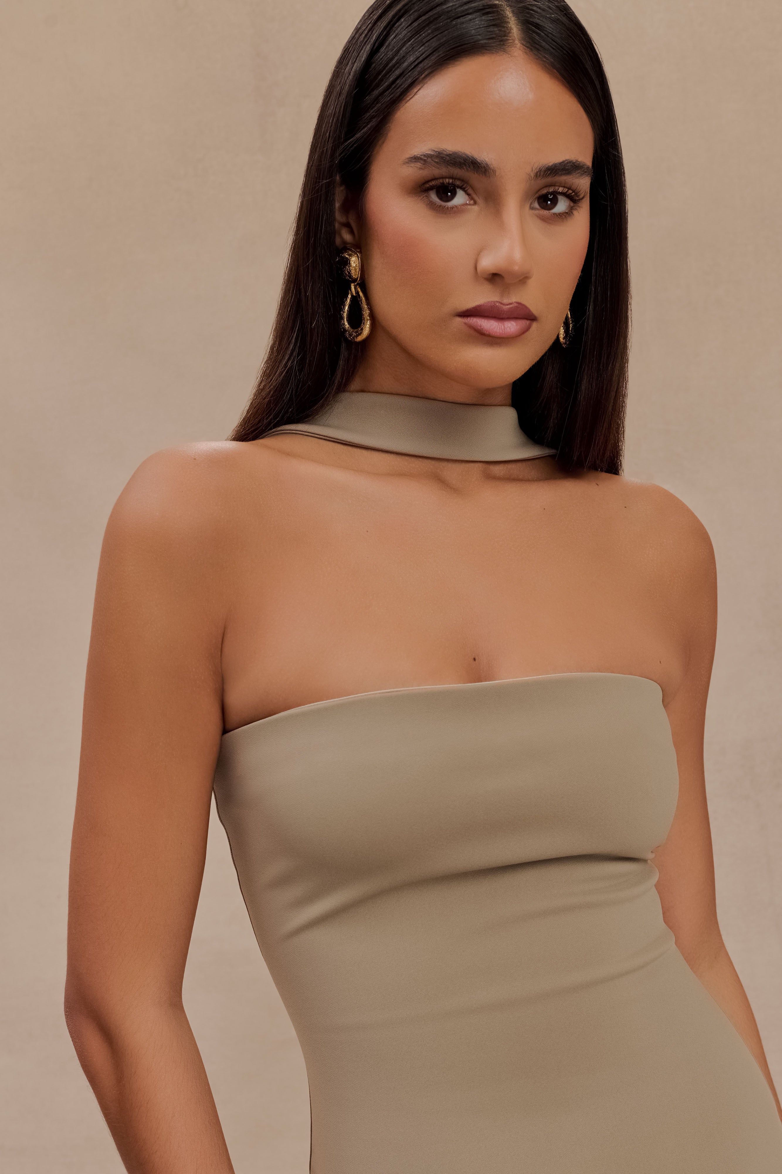 Velma Halter Collar Maxi Dress - Mushroom、mySite、solidvoid