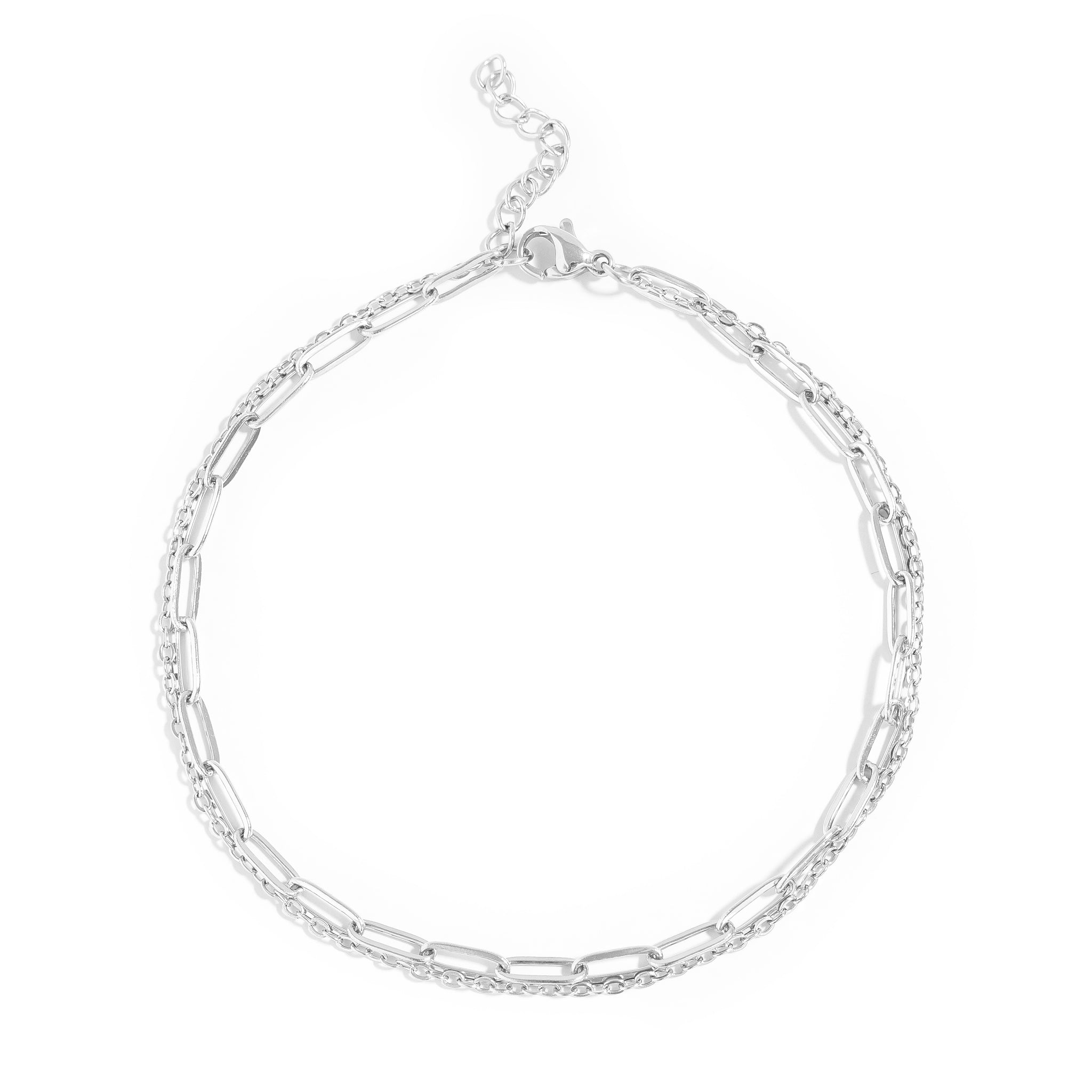 18K Gold PVD Stainless Steel Layered Loop and Paperclip Chain Anklet / SBB0326、mySite、dreamappss