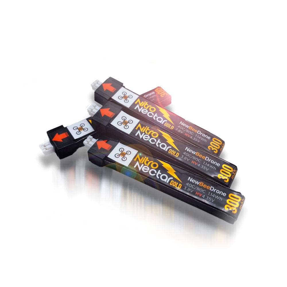  NewBeeDrone Nitro Nectar Gold 3.8V 1S 300mAh 40/80C LiHV Whoop/Micro Battery 4pcs - Choose Version、mySite、merchandisen
