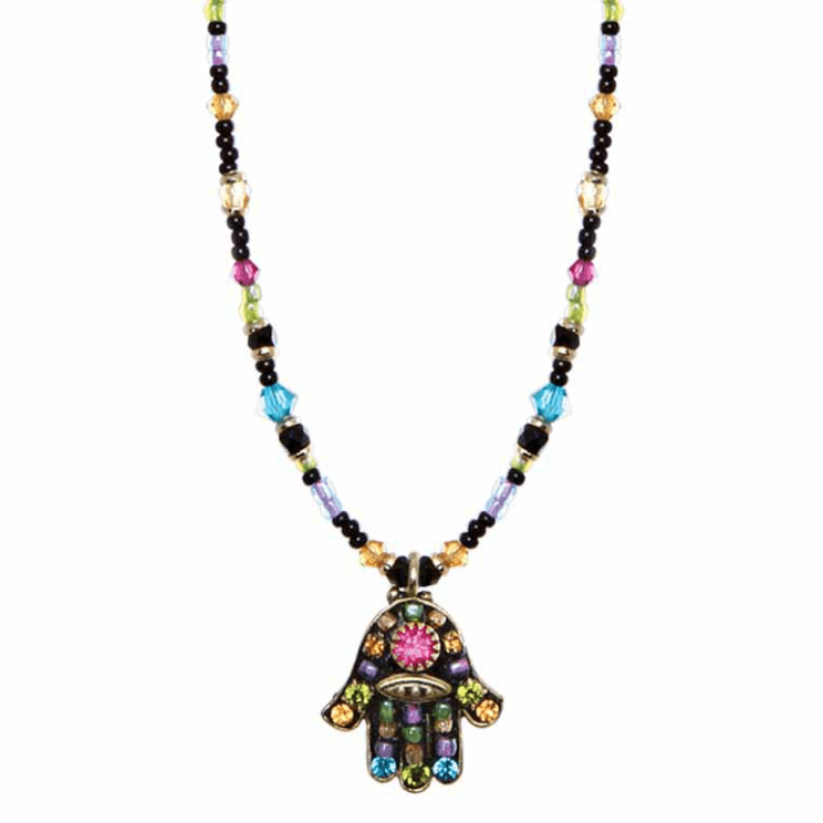 Dark Multi-Bright Hamsa Necklace by Michal Golan、mySite、topwebapps