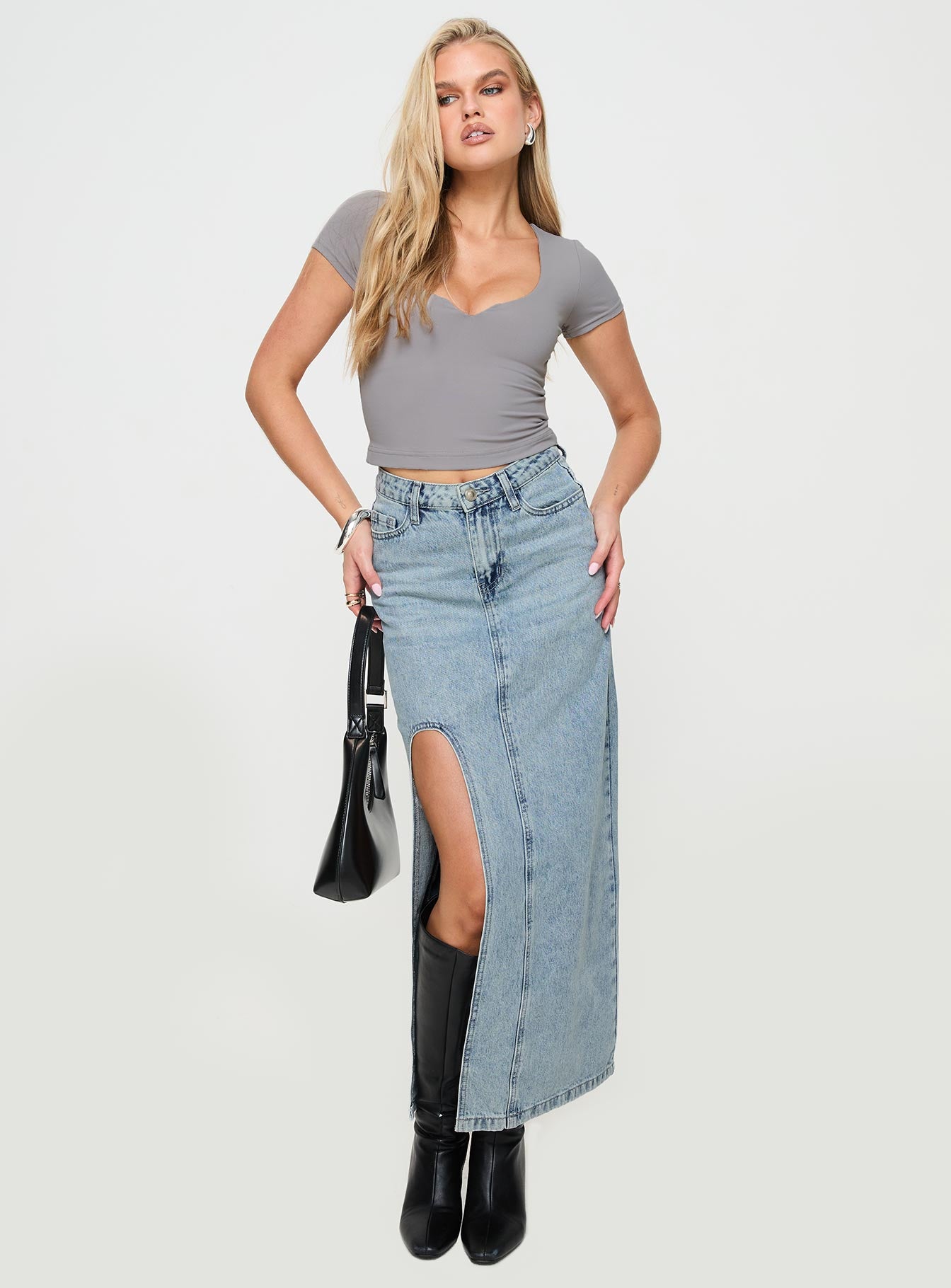 Saige Denim Maxi Skirt Light Wash、mySite、solidvoid