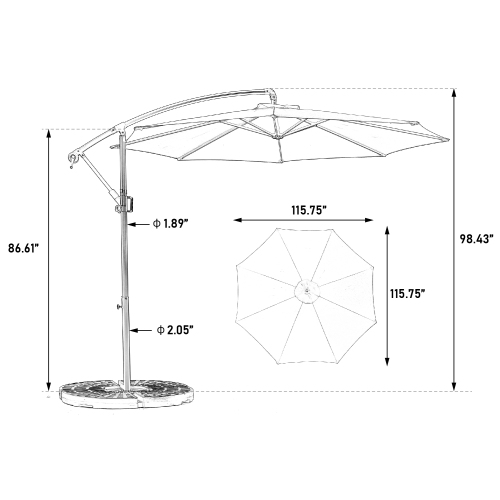 10ft Solar LED Offset Hanging Market Patio Umbrella ( khaki )(No Base)、、eastwooduniform