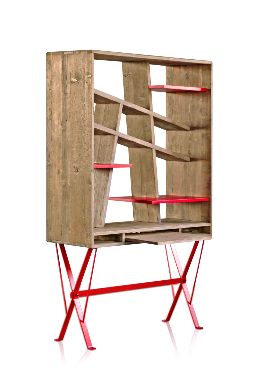 Red Accented Bureau Bookcase | Versmissen Exxes、mySite、neckold