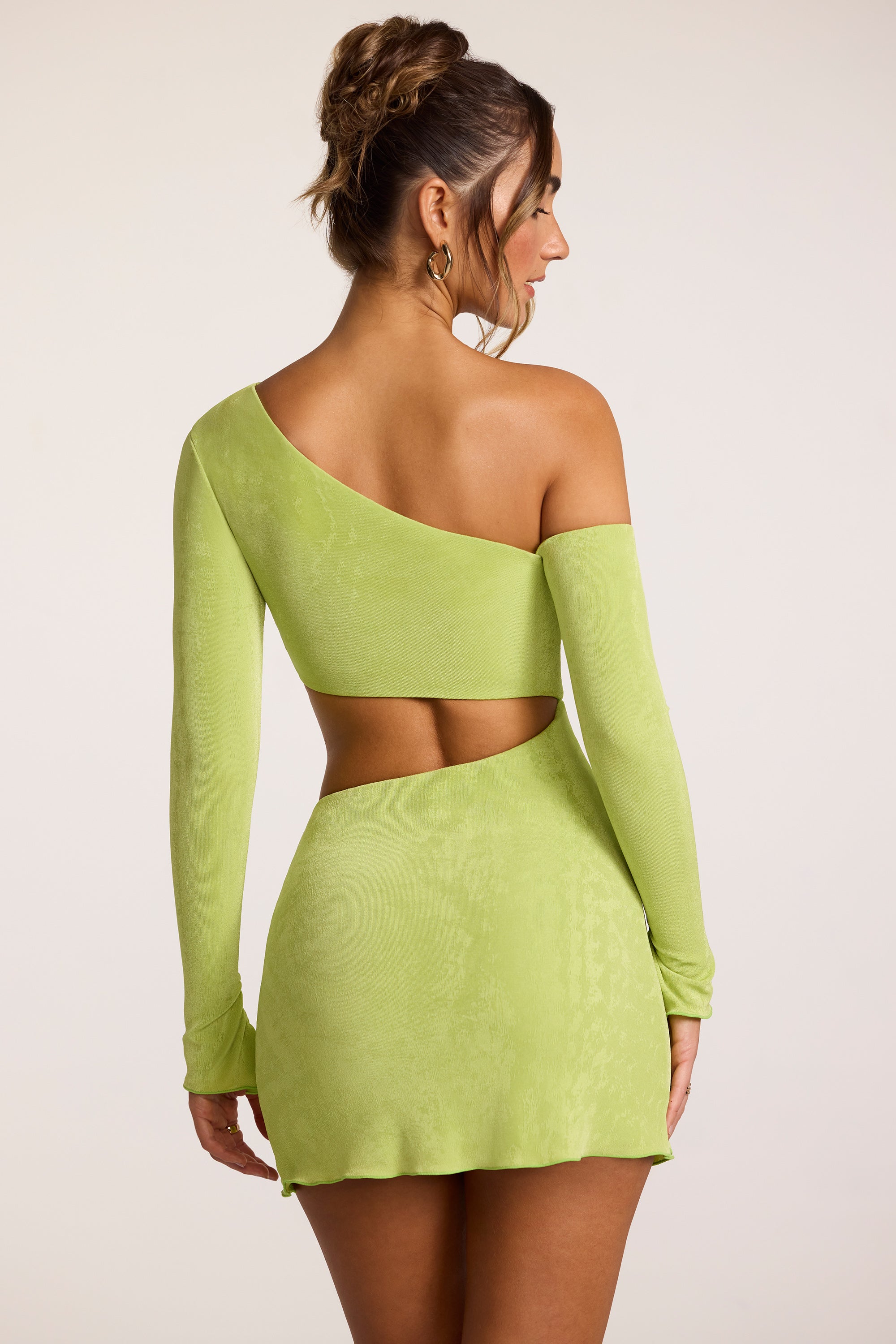 Textured Jersey Asymmetric Cut Out Mini Dress in Lime、mySite、solidvoid
