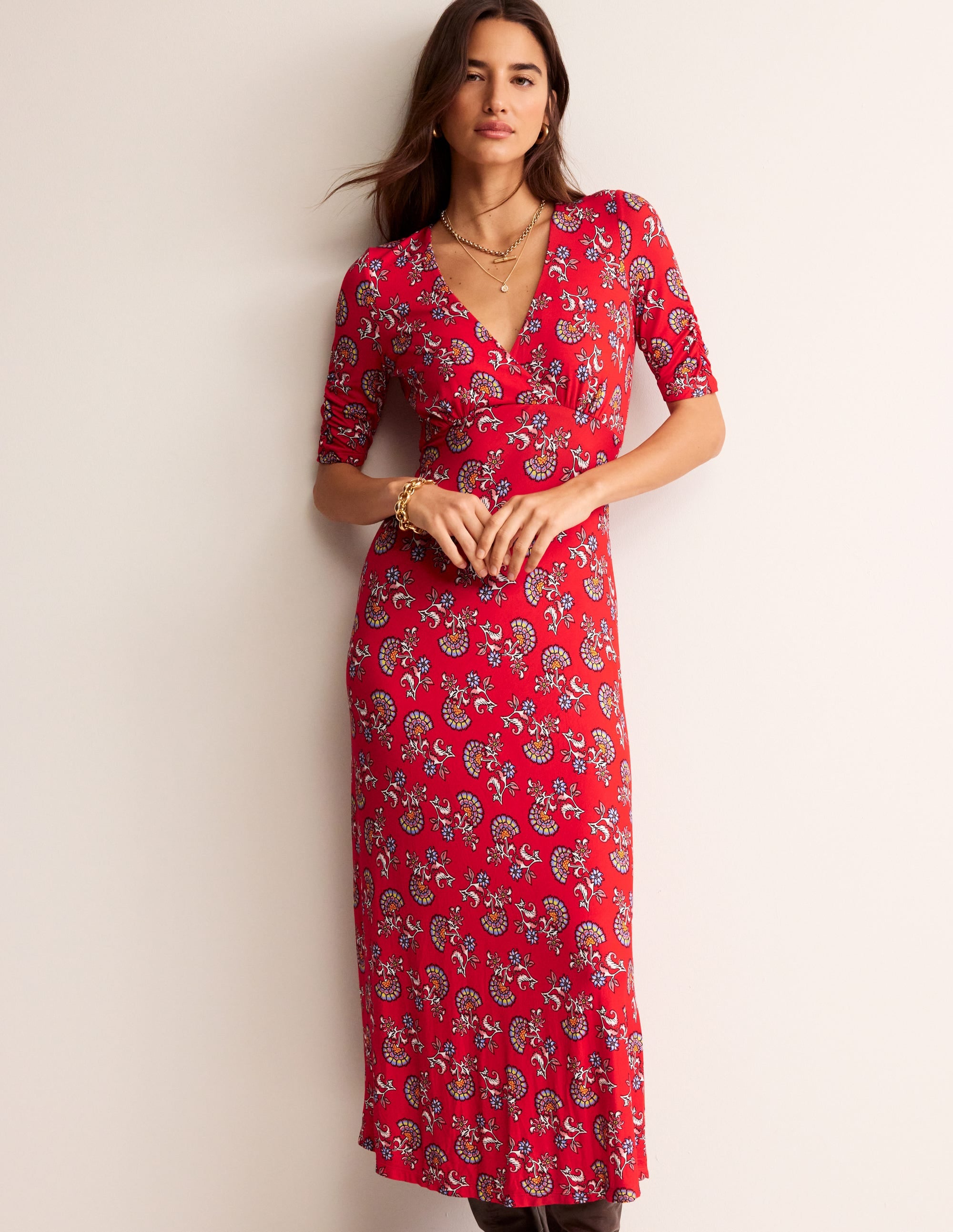  Rebecca Jersey Midi Tea Dress-Flame Scarlet, Botanical Bunch、mySite、ashleygrahame