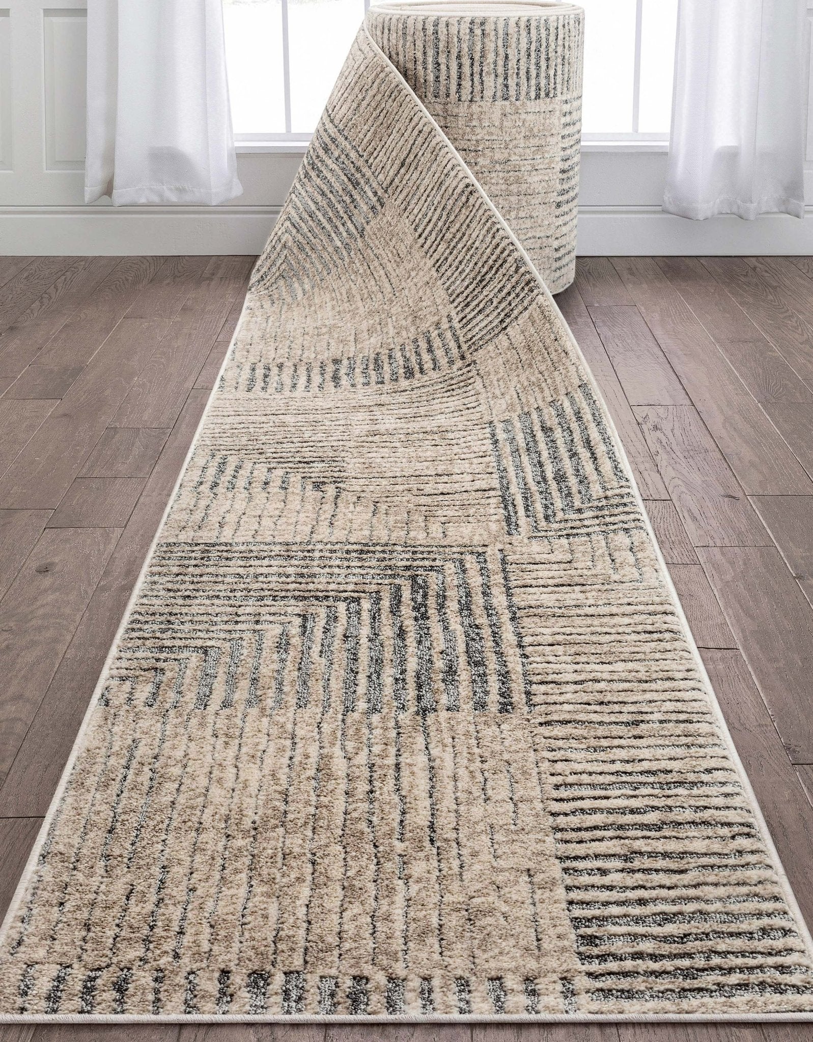 Custom Size Runner Sula Modern Geometric Boxes Ivory Grey Choose Your Width x Choose Your Length Hallway Runner Rug、mySite、gigharbornorthrealestate