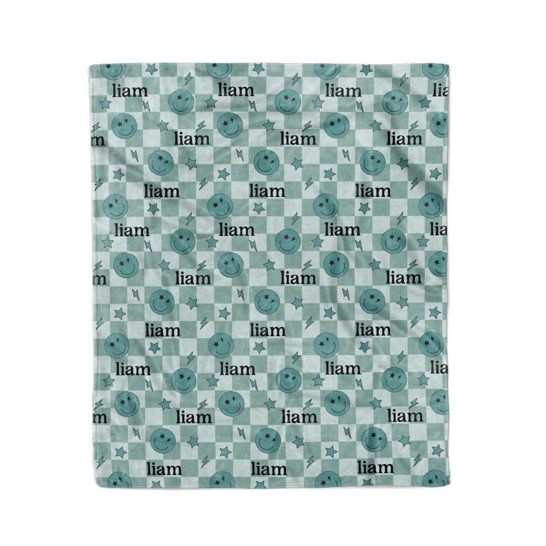  Smiley Face Check Personalized Kids Blanket | Green、mySite、layawaytickets