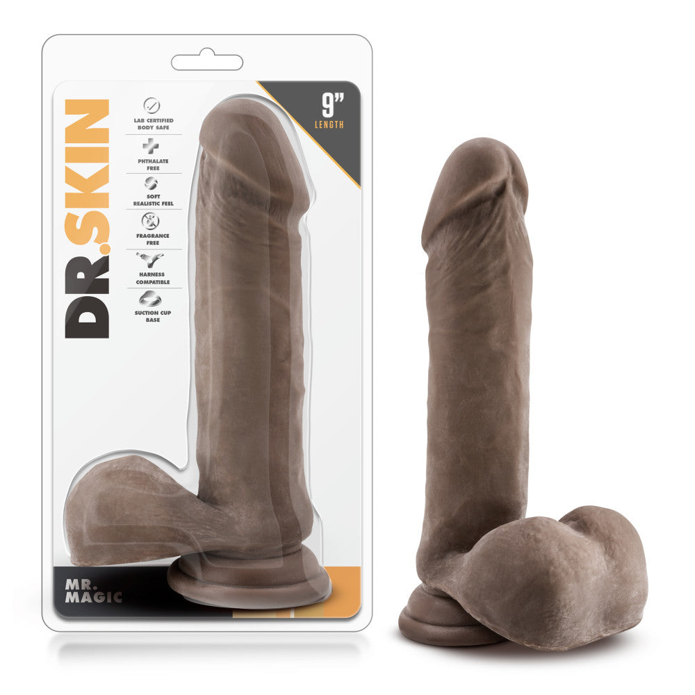 Dr. Skin By Blush® | Mr. Magic Realistic Chocolate 9.5-Inch Long Dildo With Balls & Suction Cup Base、mySite、bottomscart