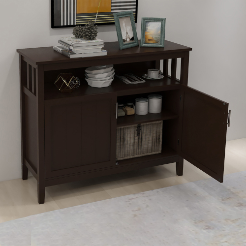 Kitchen Storage Sideboard And Buffet Server Cabinet-Brown Color、、casual