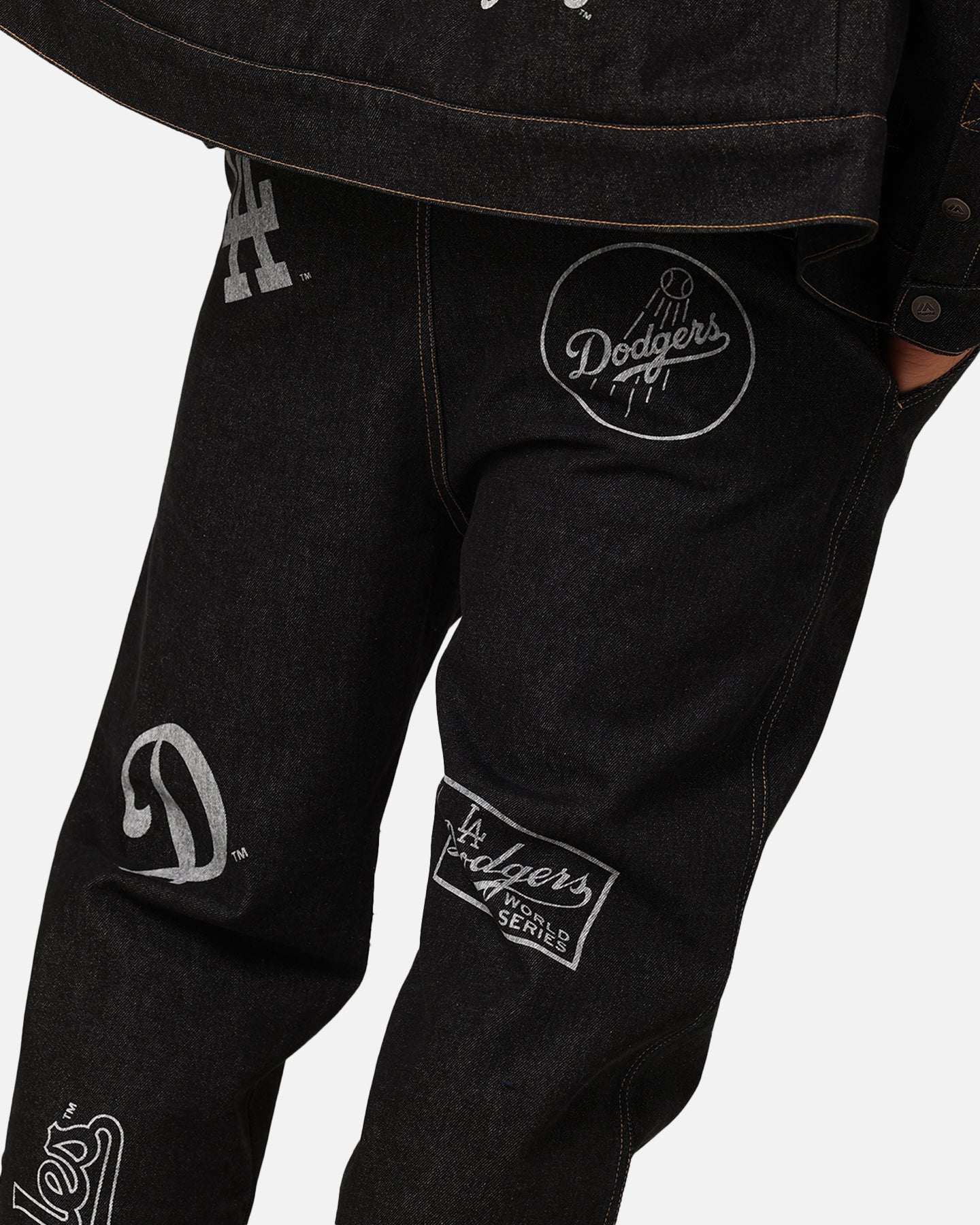 Majestic Athletic Los Angeles Dodgers Etched Denim Jeans Washed Black Denim、mySite、zt4zffjzw