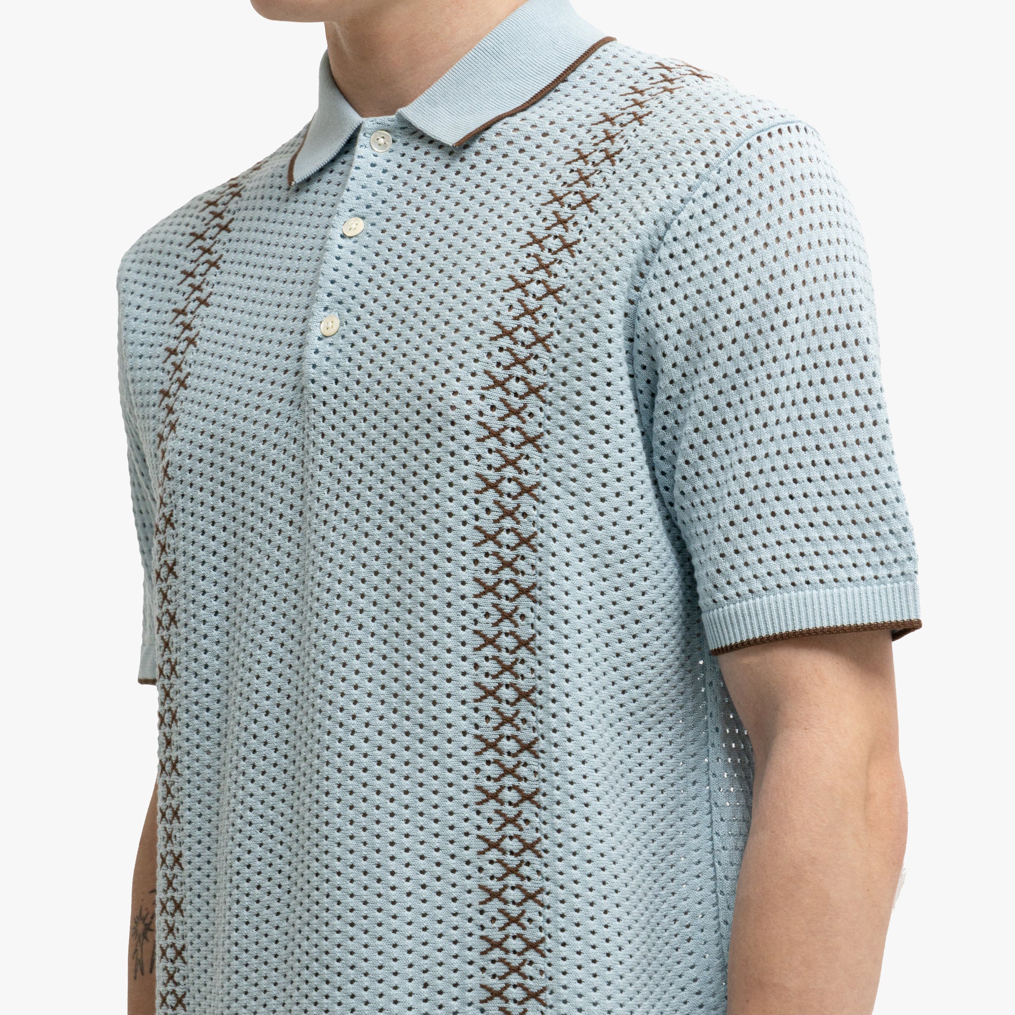  BEAMS PLUS Mesh Knit Stripe Polo Sax、mySite、merchandisen