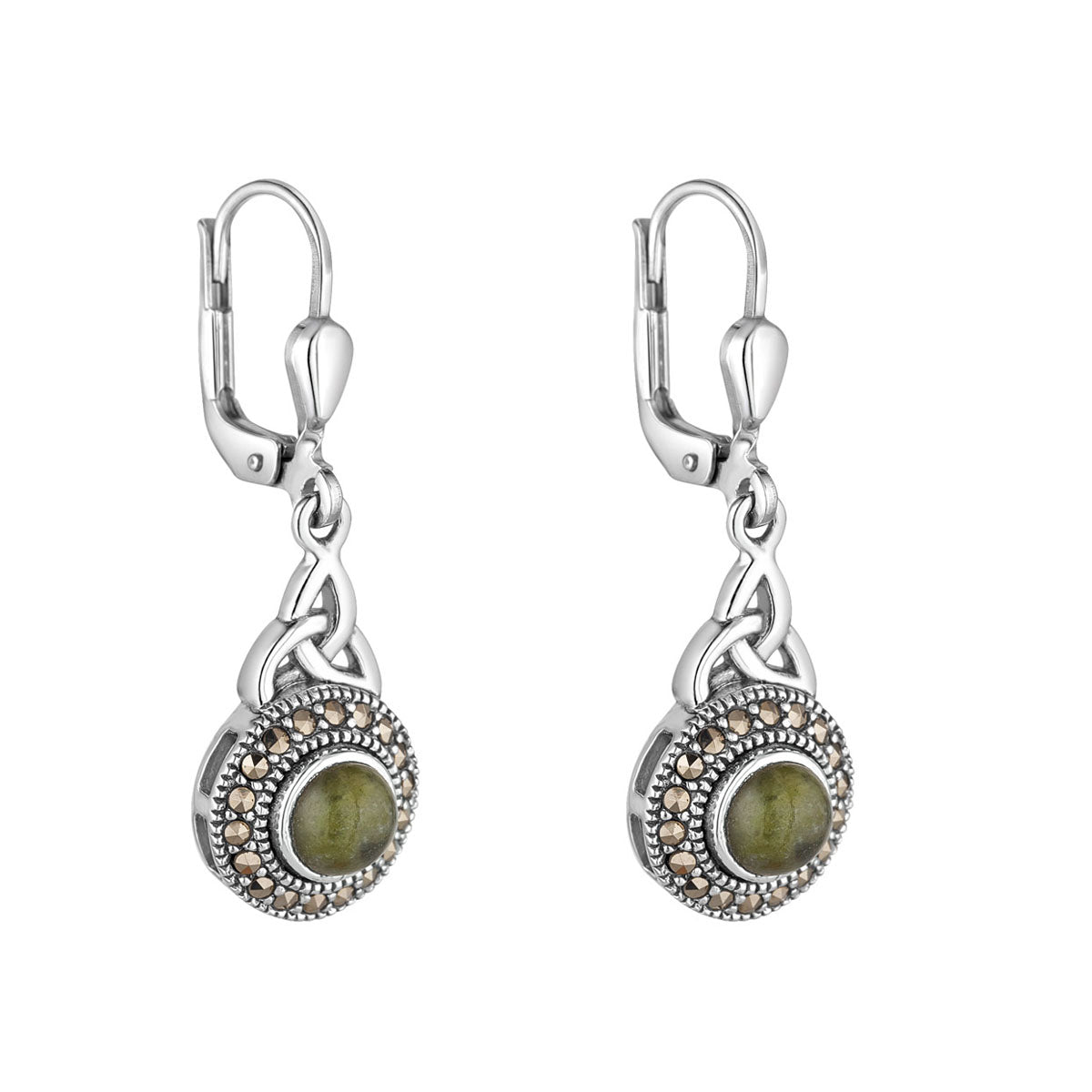  Marble & Marcasite Trinity Drop Earrings