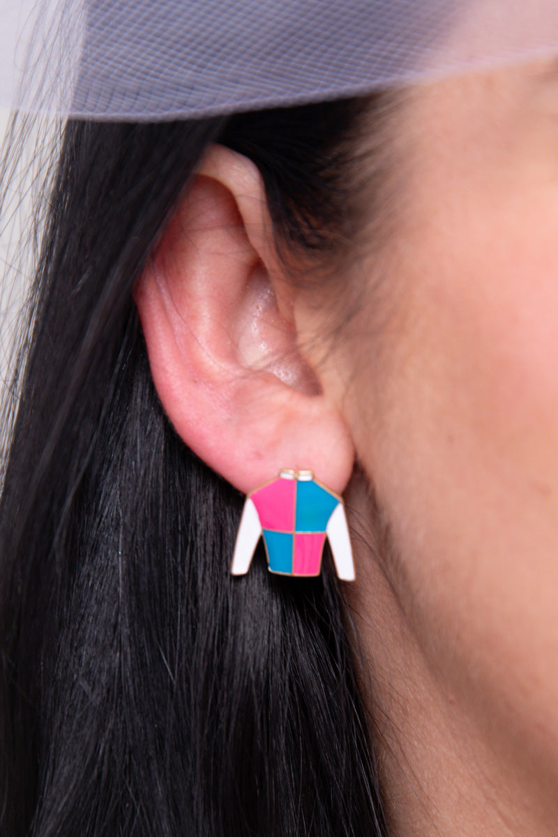 Sir Barton Jockey Silk Enamel Stud Earrings - FINAL SALE、mySite、hinf8tx79