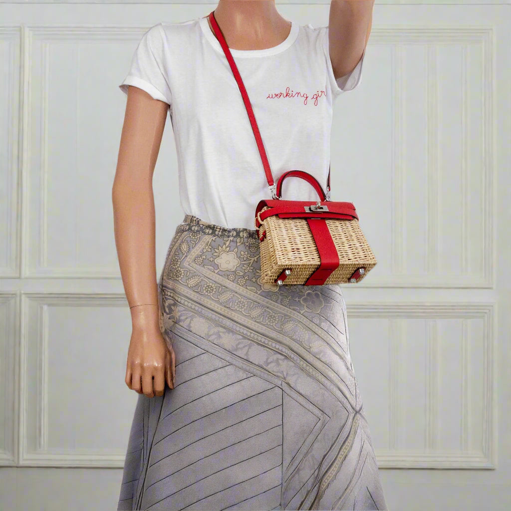 Hermès Mini Picnic Kelly 20 Rouge de Coeur Swift and Osier Wicker Palladium Hardware、mySite、garminoutage.com