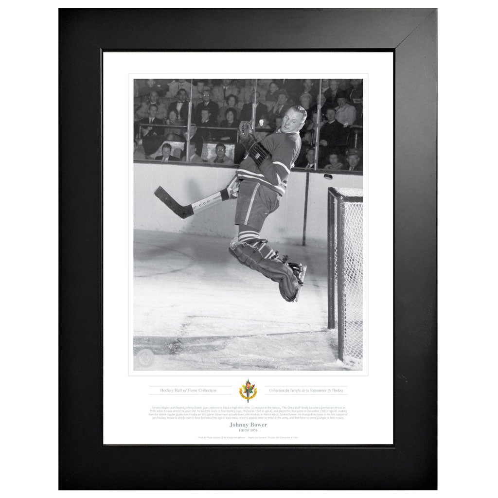 Toronto Maple Leafs Memorabilia - 1976 Johnny Bower Black & White Classic - 12 x 16 Frame