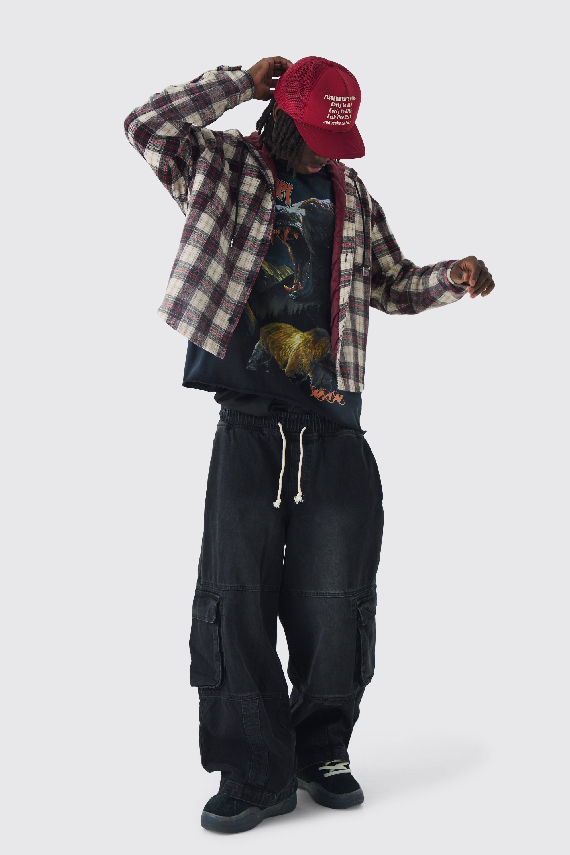  Boohooman Parachute Cargo Trousers Black、mySite、justintrudeaud