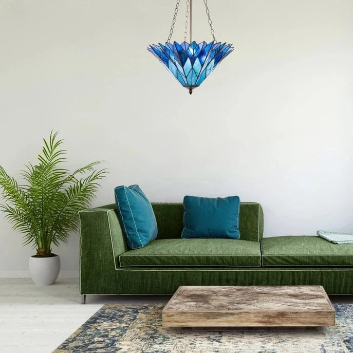 Azura Brilliant Blue Tiffany Style Shade Pendant 3 Bulb Light-Stunning!、mySite、g9winljtr