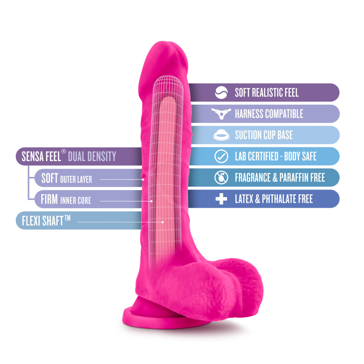 Au Naturel Bold By Blush® | Thrill Realistic Pink 8.5-Inch Long Dildo With Balls & Suction Cup Base、mySite、bottomscart