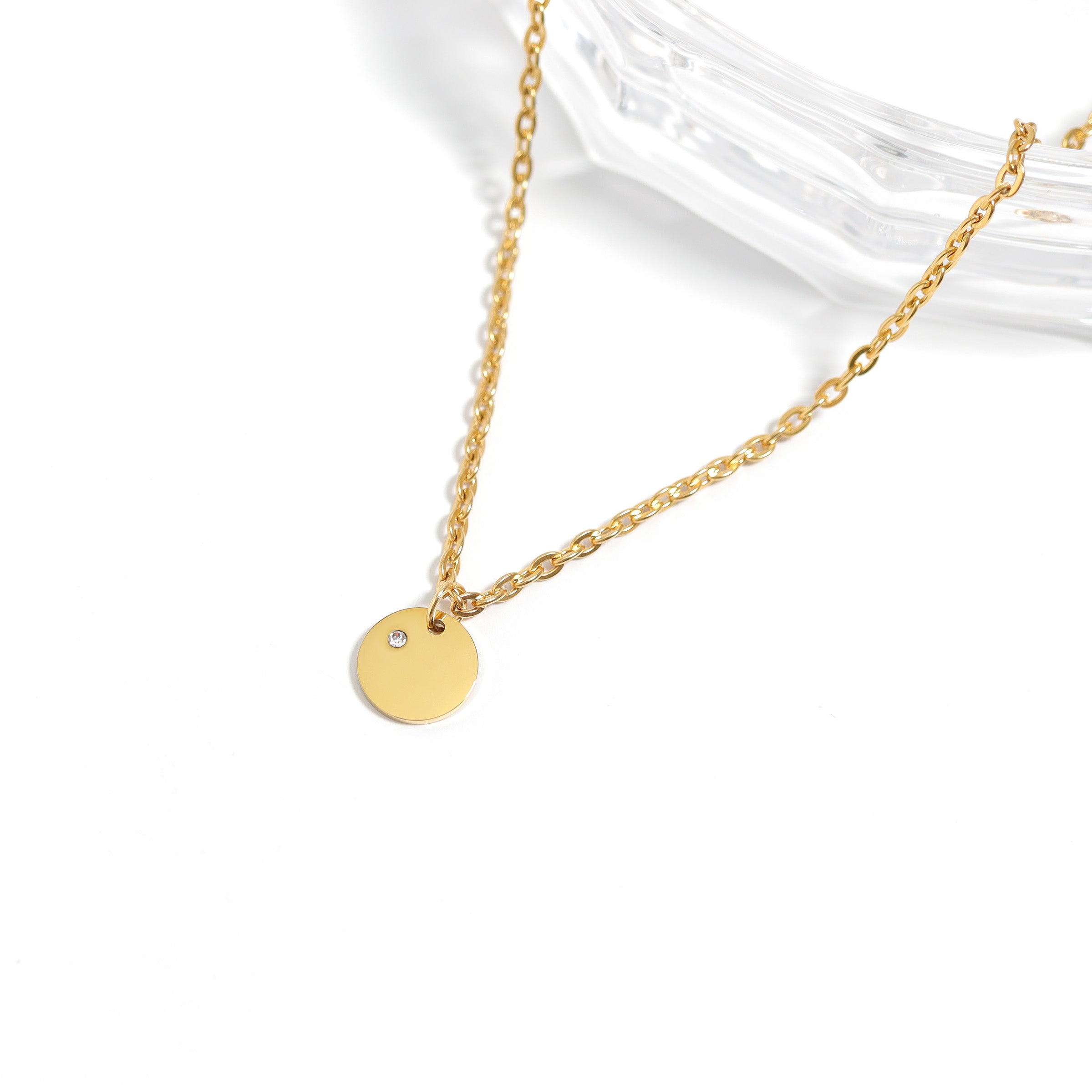 18K Gold PVD Stainless Steel CZ Birthstone Blank Circle Charm / SBB0320、mySite、dreamappss