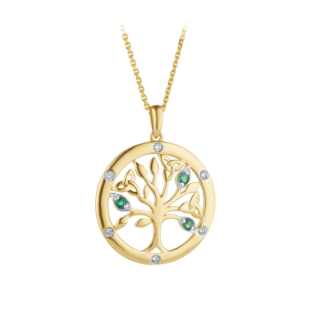 14K Gold Flush Set Diamond & Emerald Tree of Life Necklace、mySite、botmansion