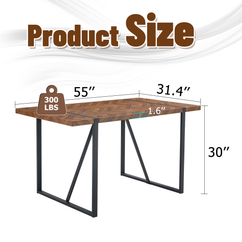 Rustic Industrial Rectangular Wood Dining Table For 4-6 Person, With 1.5" Thick Engineered Wood color Tabletop and Black Metal Legs,Desk For Kitchen Dining Living Room, 55.1" x 31.4"x 29.9"1529W115172、、casual