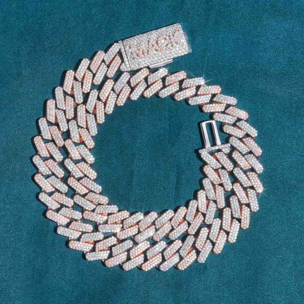 CUSTOM CLASP 3-Row 15MM Two Tone Iced Out Cuban Link Chain 14K Gold、mySite、hinf8tx79