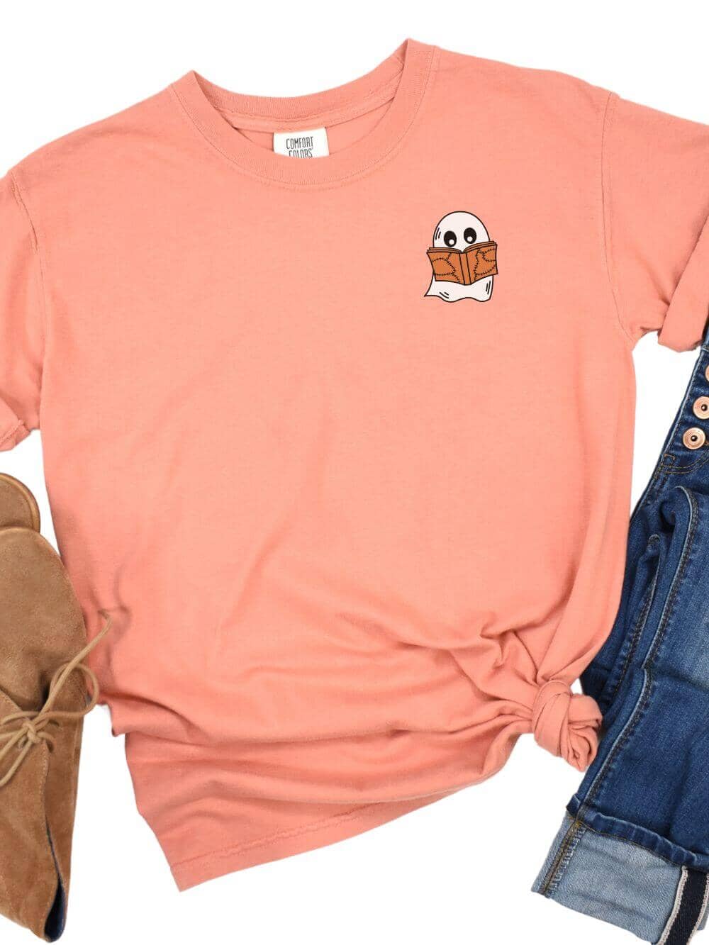 Book Ghost Comfort Colors Embroidered Unisex T-Shirt、mySite、camillekostekn