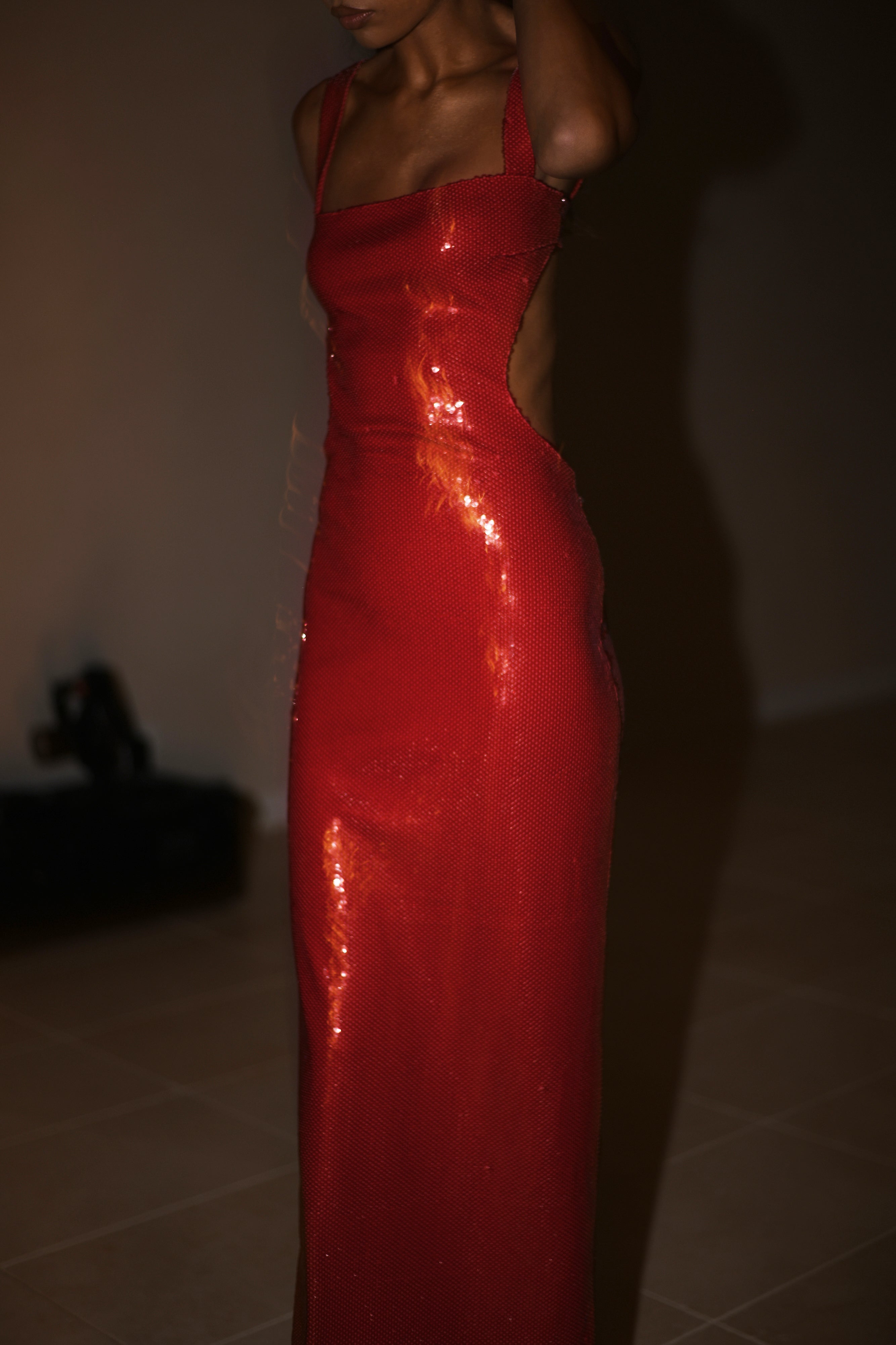 Adoria Sequin Cut Out Maxi Dress - Red、mySite、solidvoid