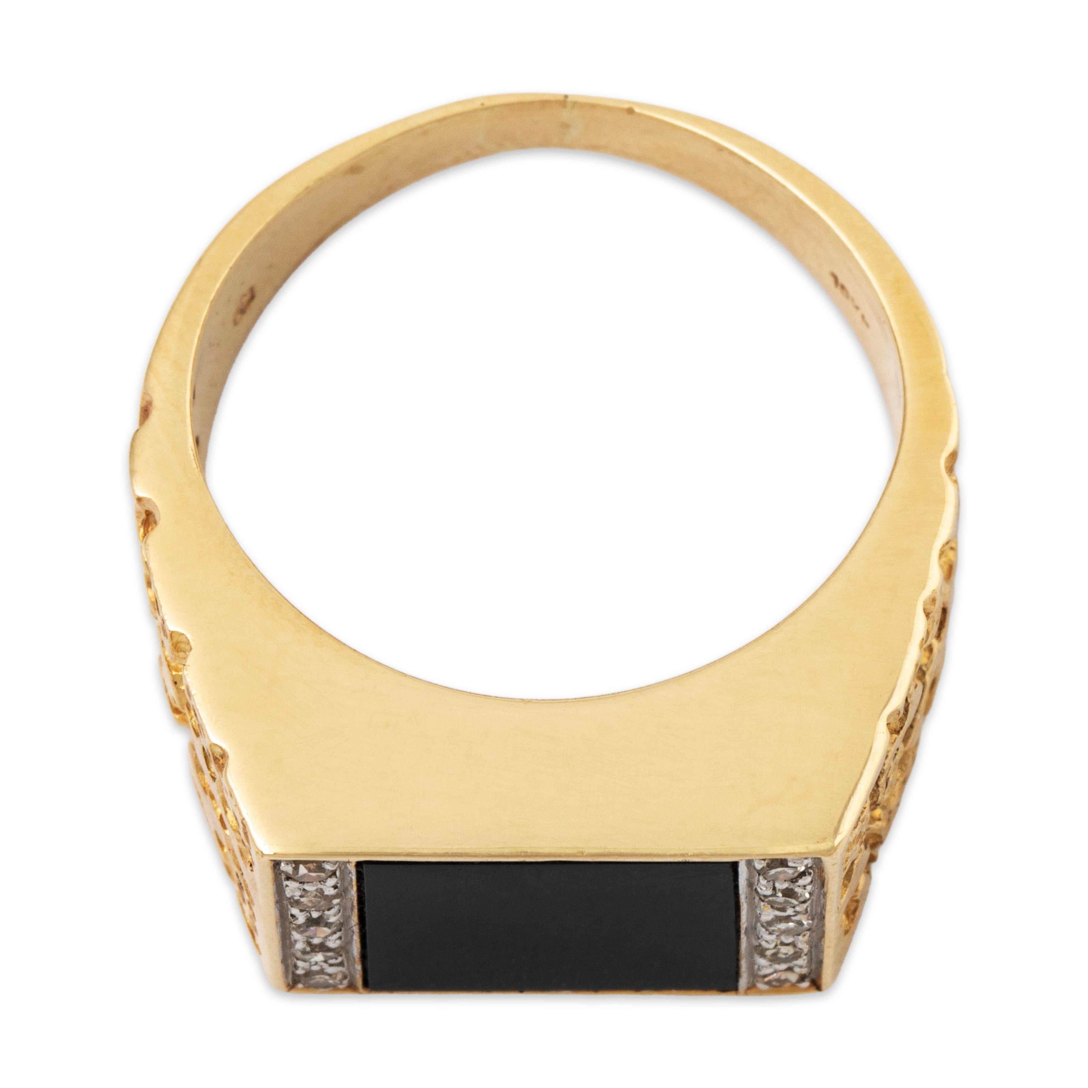 Vintage 10k Yellow Gold 2ct Onyx Diamond Brutalist Signet Ring 9.25、mySite、hinf8tx79