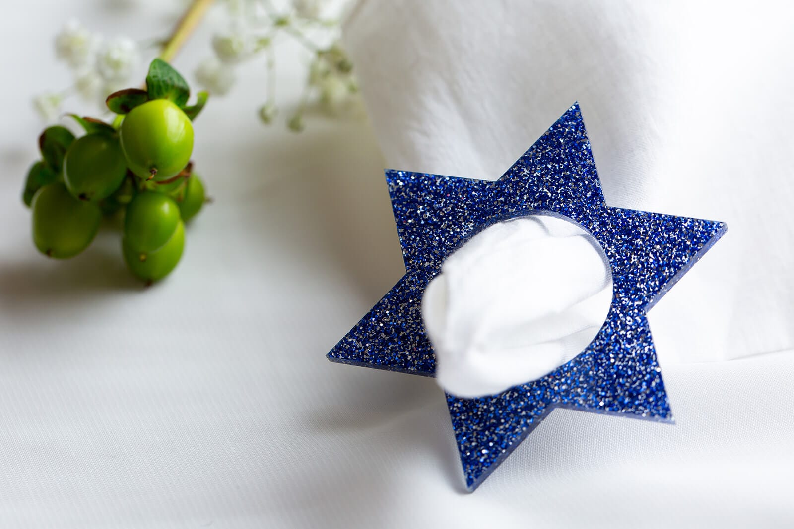 Magen David Napkin Rings - Blue Ice Glitter - Set of 4、mySite、topwebapps