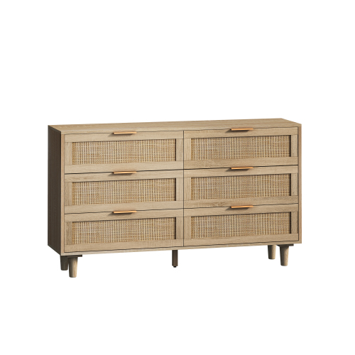 51.18"6-Drawers Rattan Storage Cabinet Rattan Drawer,for Bedroom,Living Room,Natural (Same SKU:W757P198980)、、casual