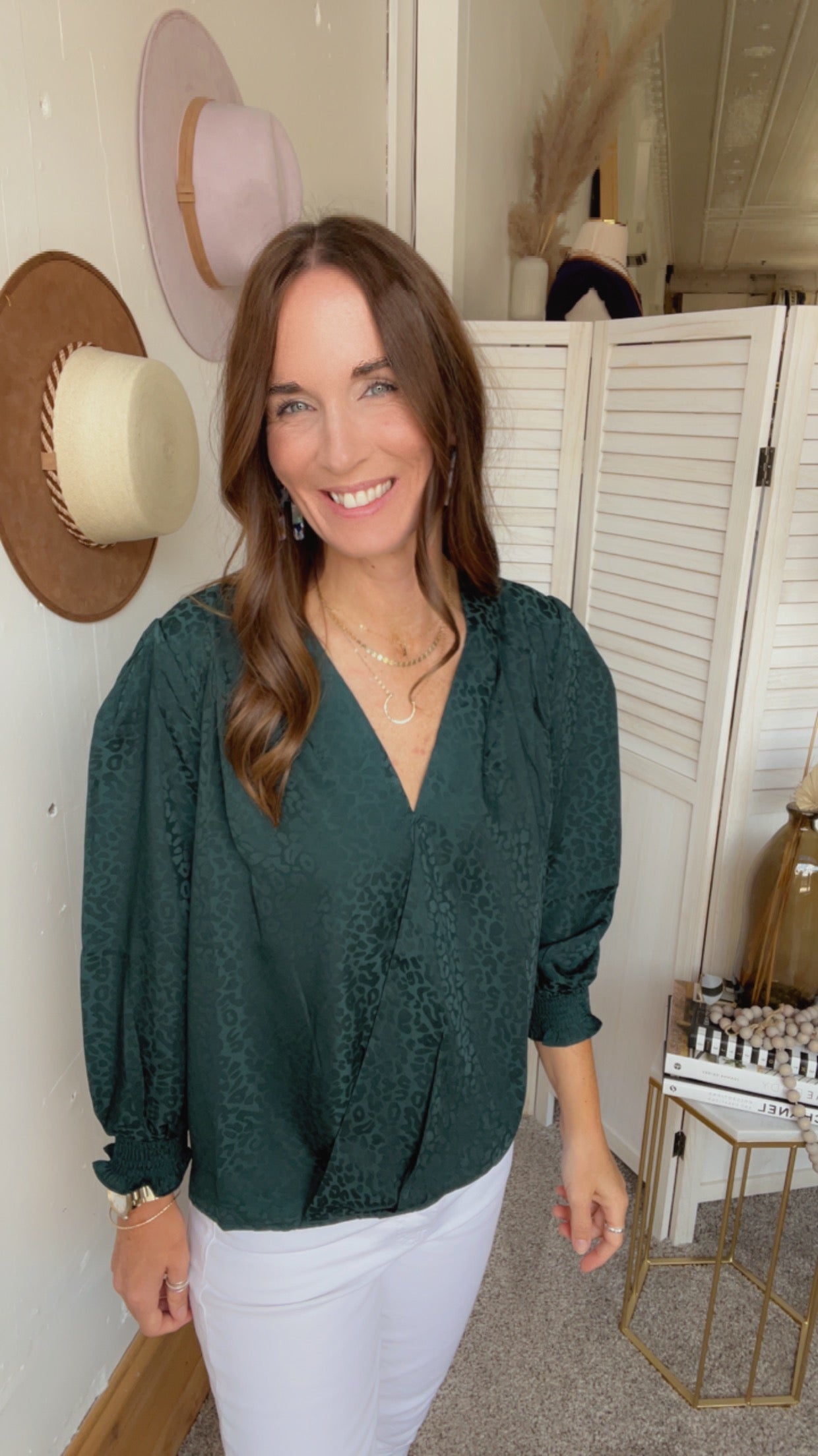 Jenna's Leopard Hunter Green Blouse、mySite、garagedoors4me