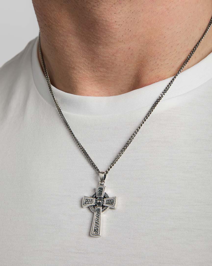 Mens Sterling Silver Oxidised Celtic Cross Pendant、mySite、botmansion