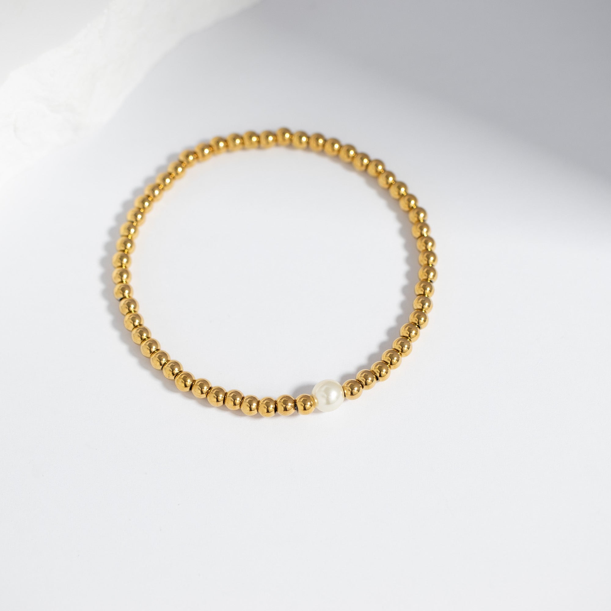 18K Gold PVD Stainless Steel Stretch Bracelet with Pearl / BRJ1071、mySite、dreamappss