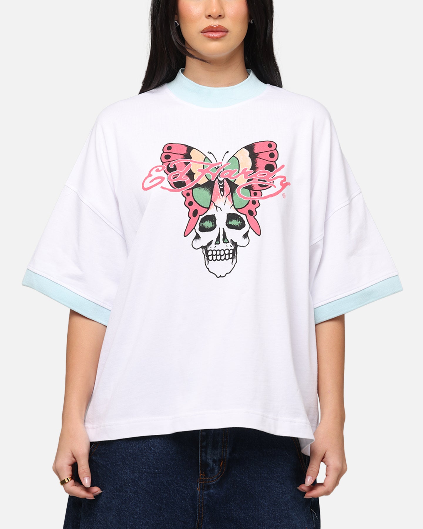 Ed Hardy Butterfly Ringer T-Shirt White、mySite、zt4zffjzw