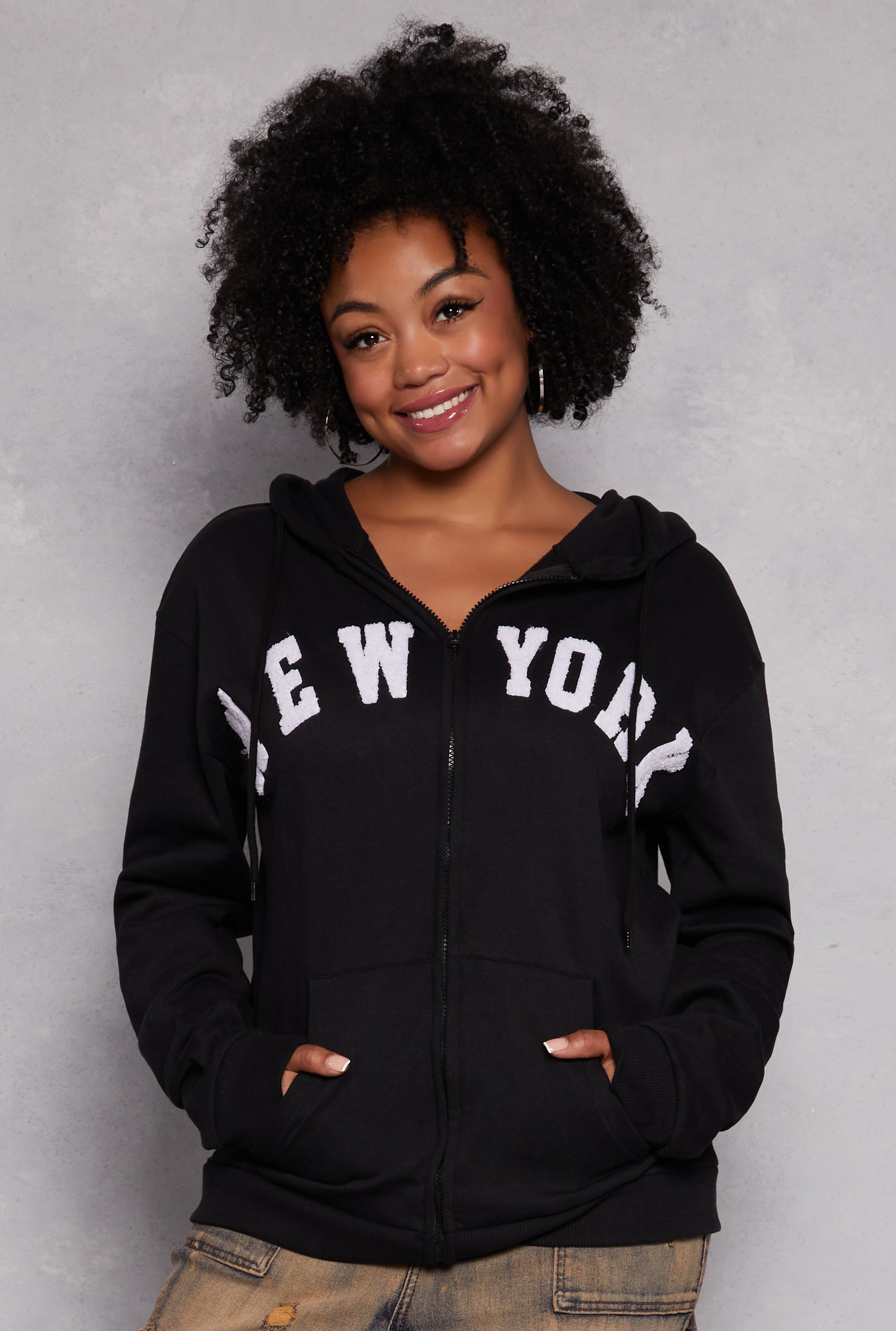 Plus Size New York Zip Front Hoodie、mySite、camillekostekn