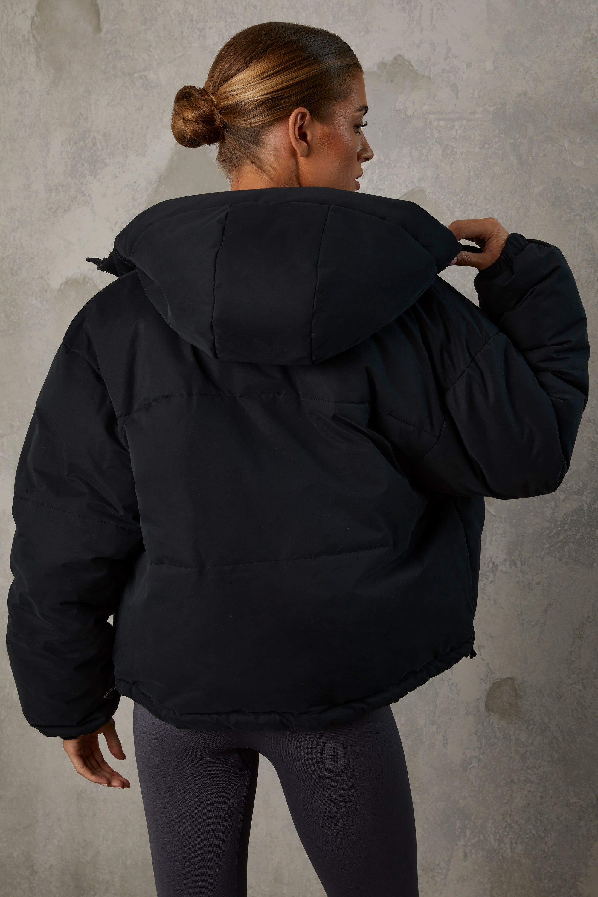 Reversible Hooded Puffer Jacket in Black、mySite、solidvoid