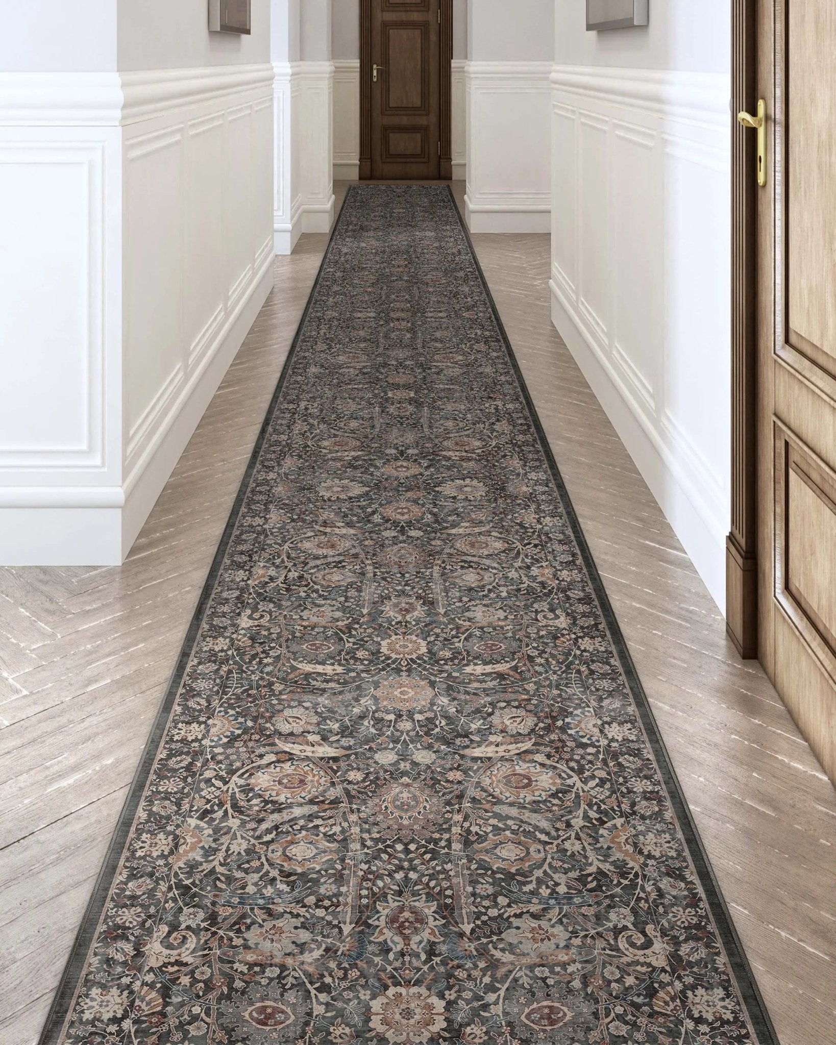 Custom Size Runner Liana Vintage Persian Oriental Charcoal Grey Choose Your Width x Choose Your Length Hallway Runner Rug、mySite、gigharbornorthrealestate