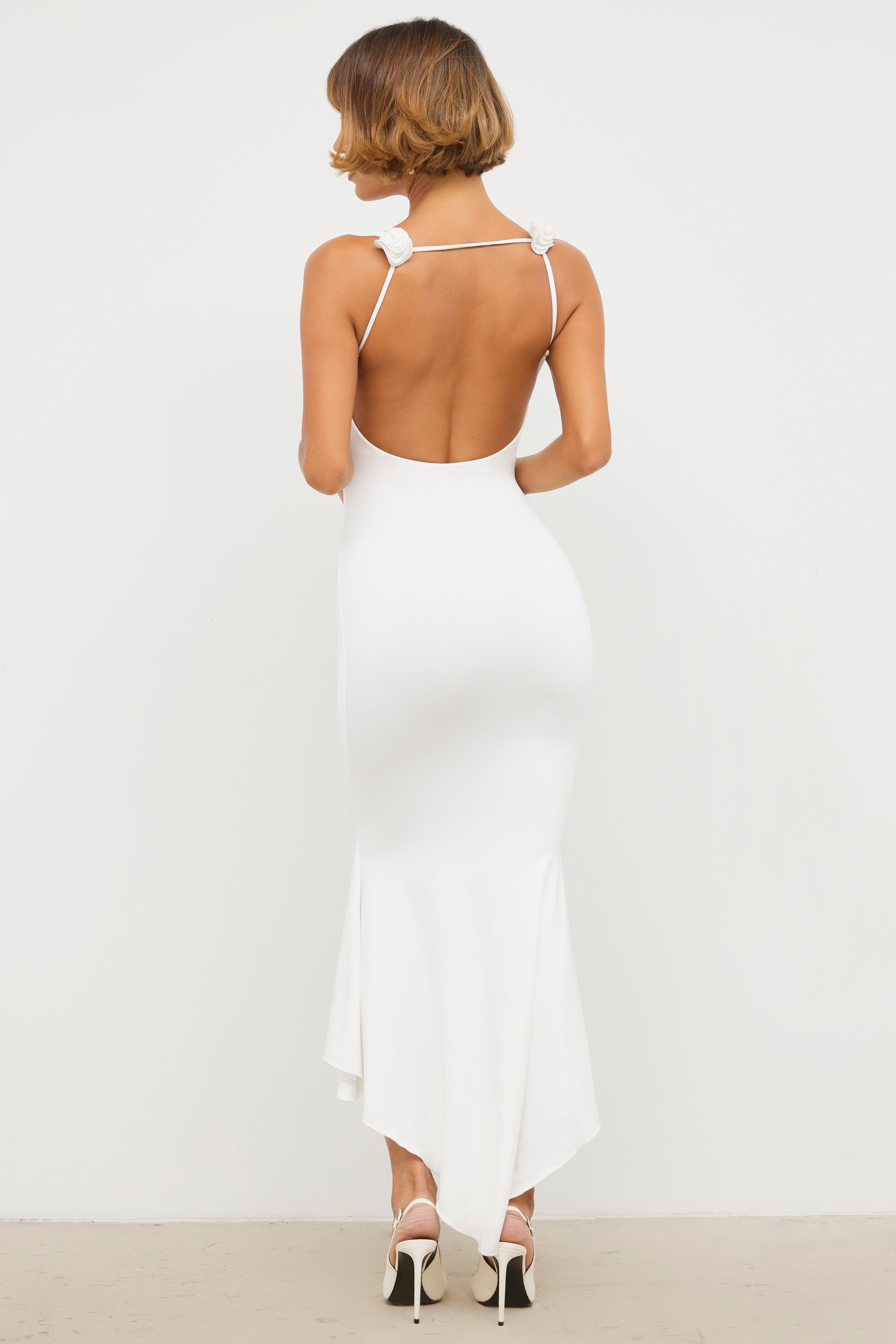 Slinky Jersey Rose Detail Midi Dress in White、mySite、solidvoid