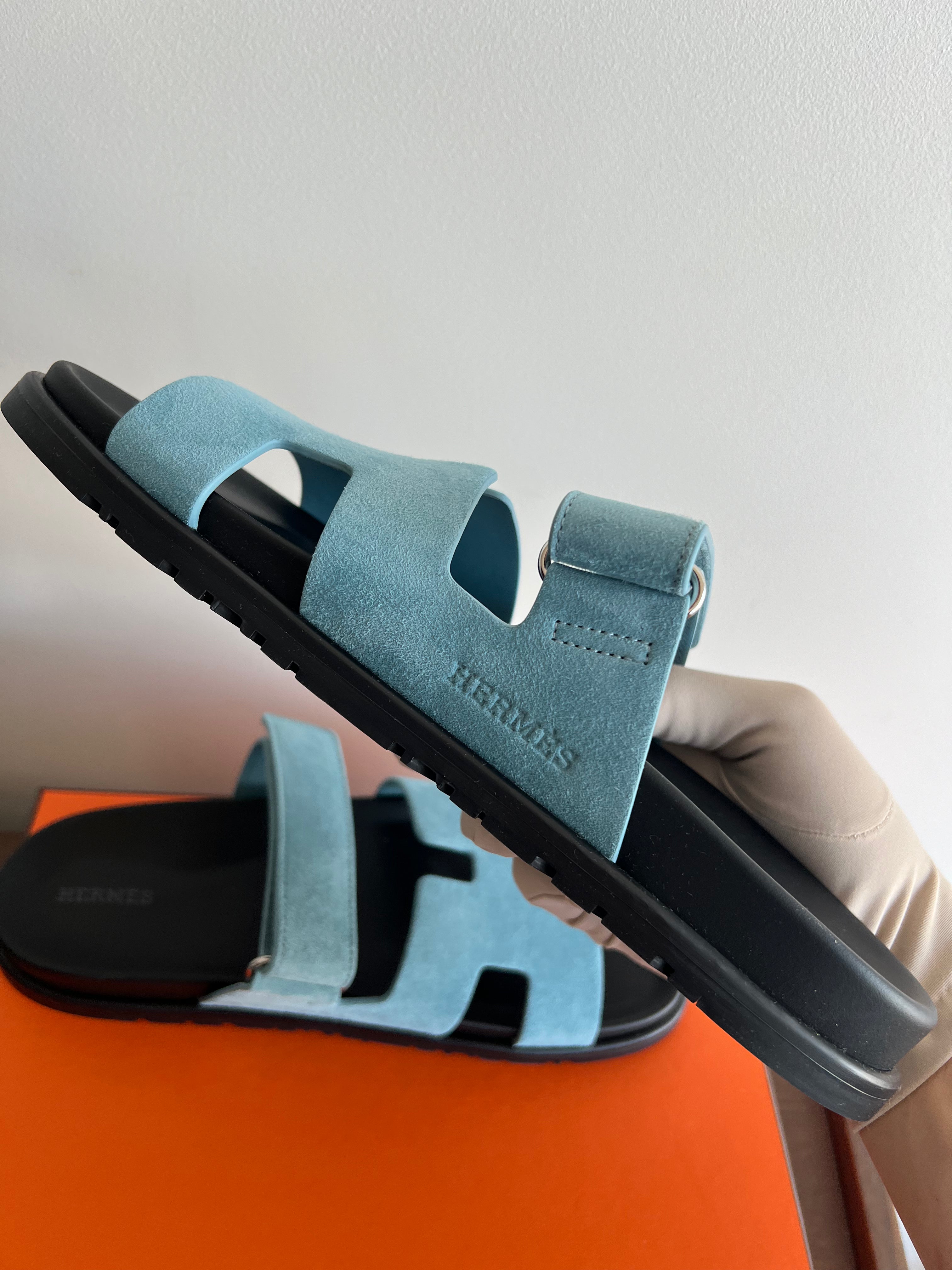 Hermès Chypre Suede Sandals (Bleu Minéral)、mySite、garminoutage.com