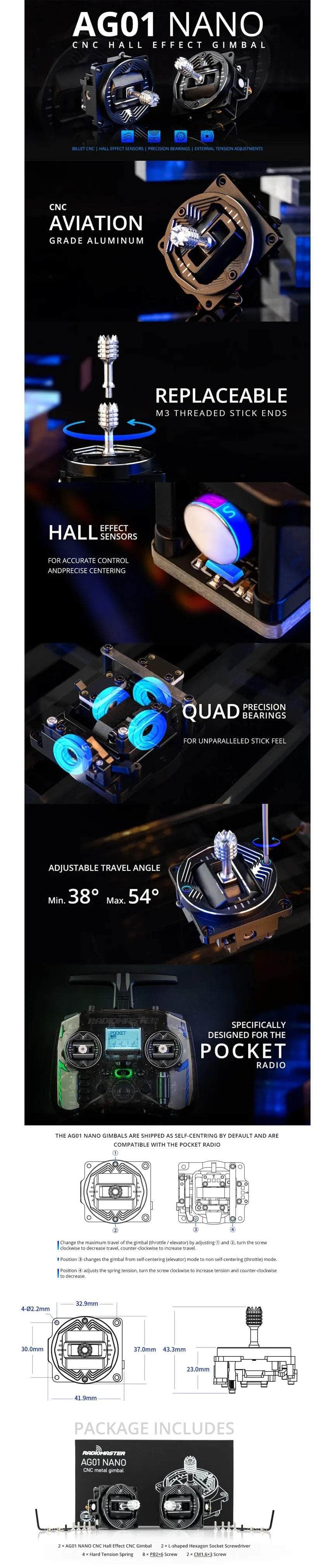 (PRE-ORDER) RadioMaster Nano CNC AG01 Hall Gimbal - Set
