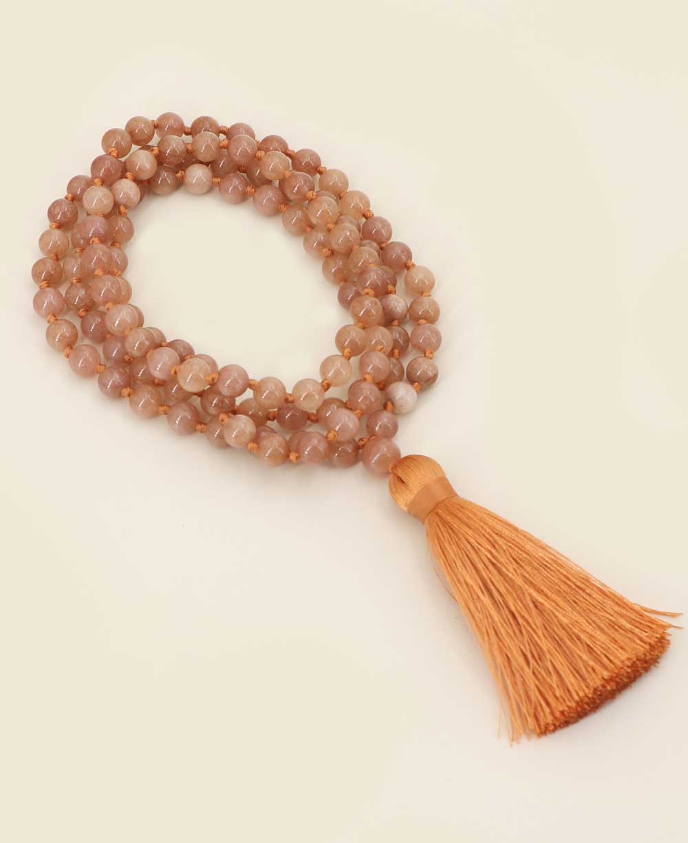 Serene Peach Moonstone Beads Meditation Knotted Mala、mySite、topwebapps