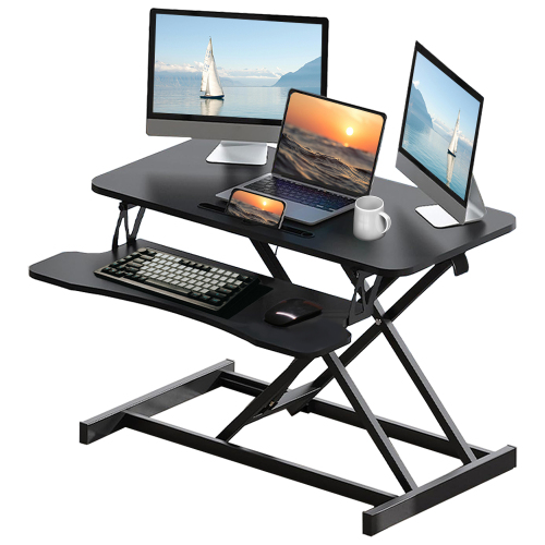 32 Inch Desk Converter, Height Adjustable Sit to Stand Riser, Dual Monitor and Laptop Workstation with Wide Keyboard Tray (BLACK) BACK-TO-SCHOOL、、casual